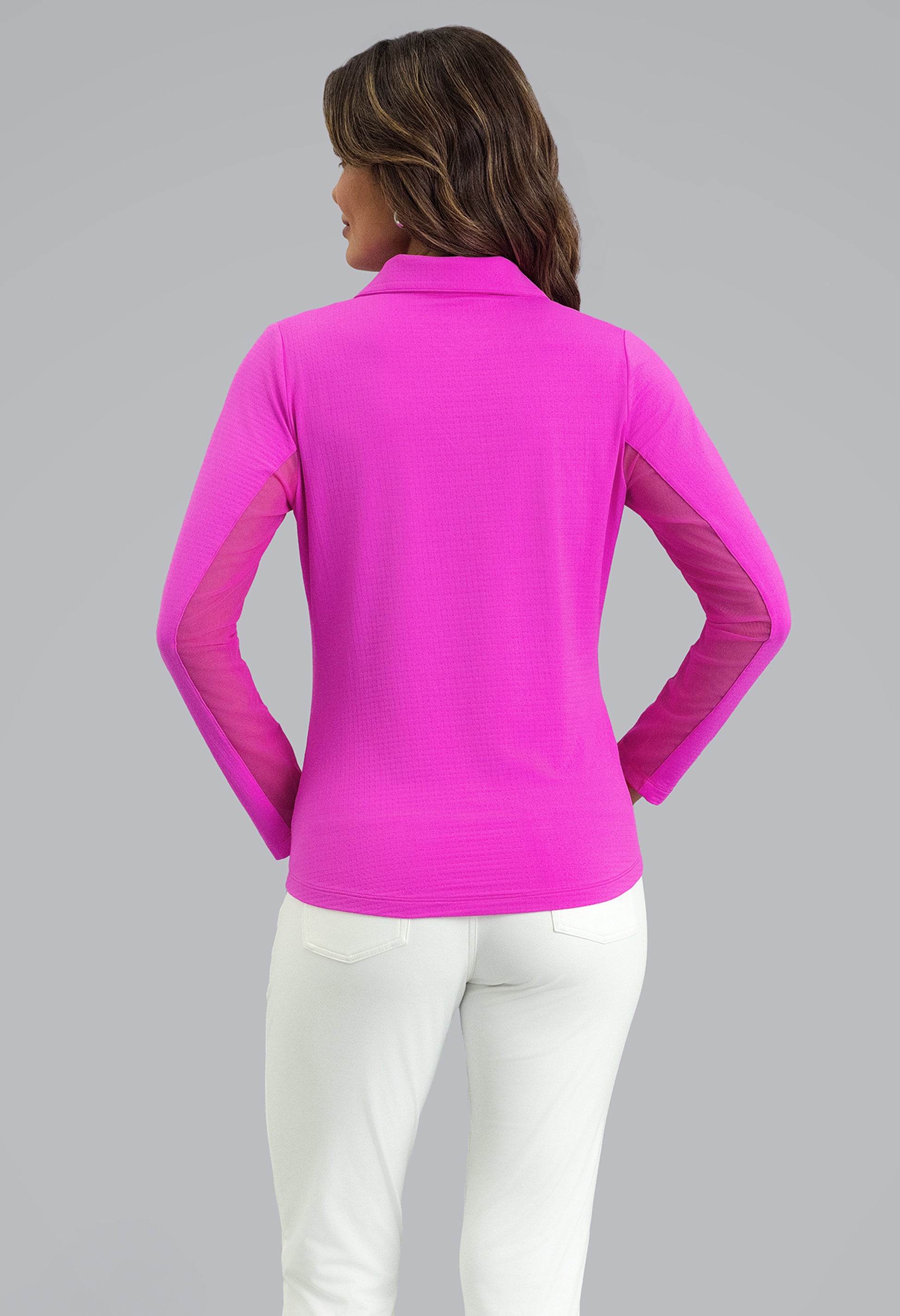 IBKÜL - Long Sleeve Zip Polo - Color: Hot Pink