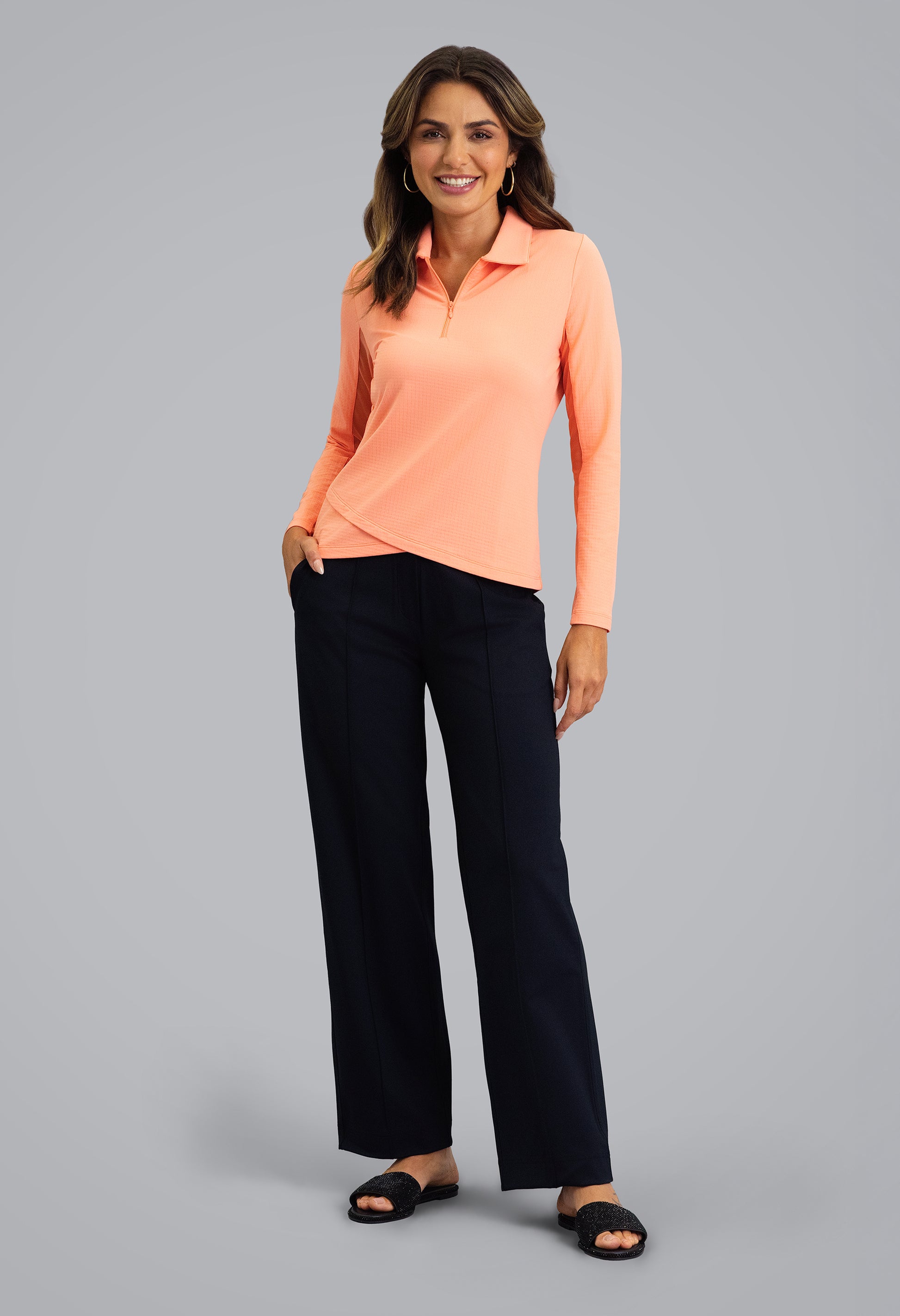 IBKÜL - Long Sleeve Zip Polo - Color: Peach