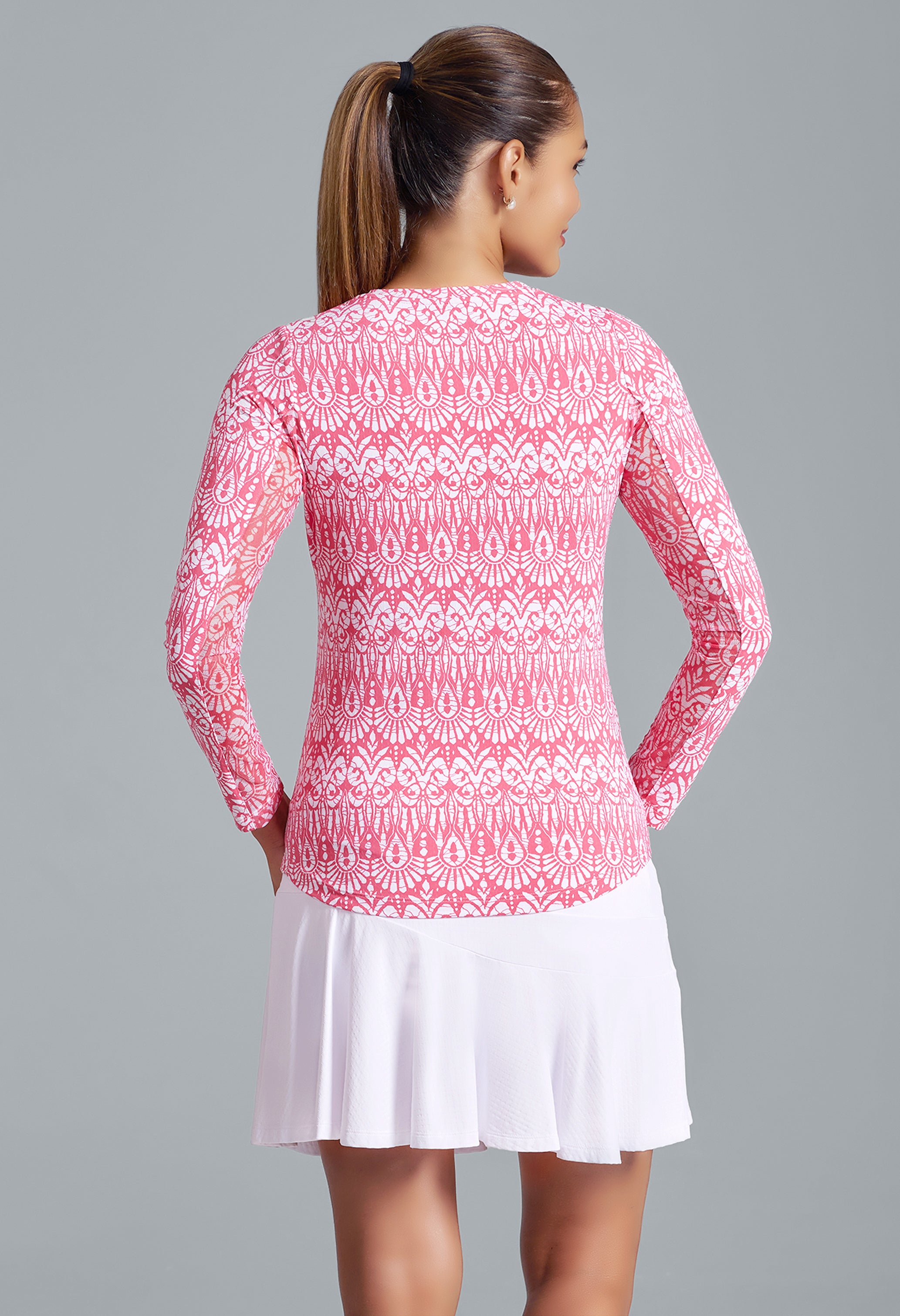 IBKÜL - Barbara Print Long Sleeve Crew Neck – 12086 - Color: Watermelon/White