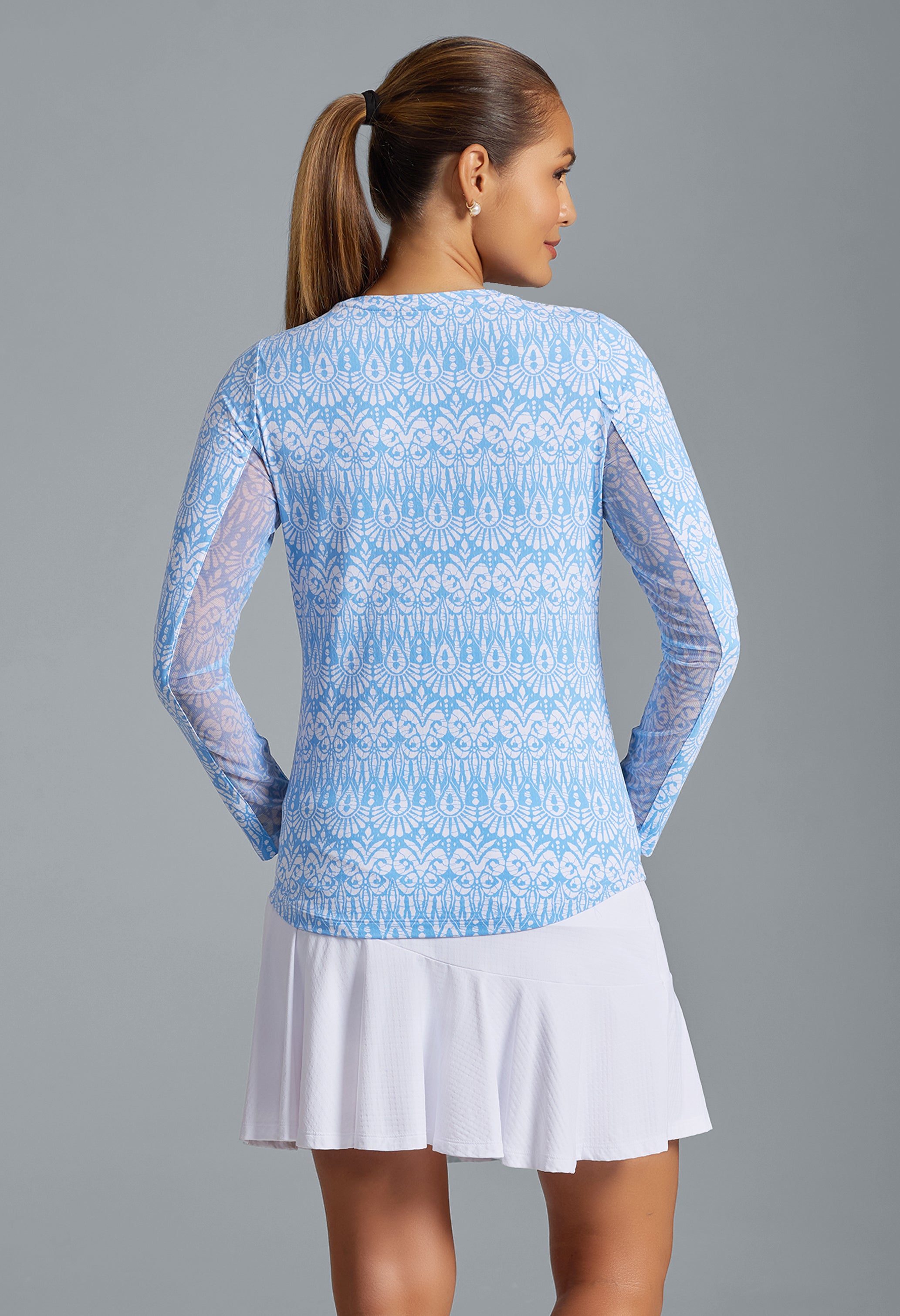 IBKÜL - Barbara Print Long Sleeve Crew Neck – 12086 - Color: Peri/White
