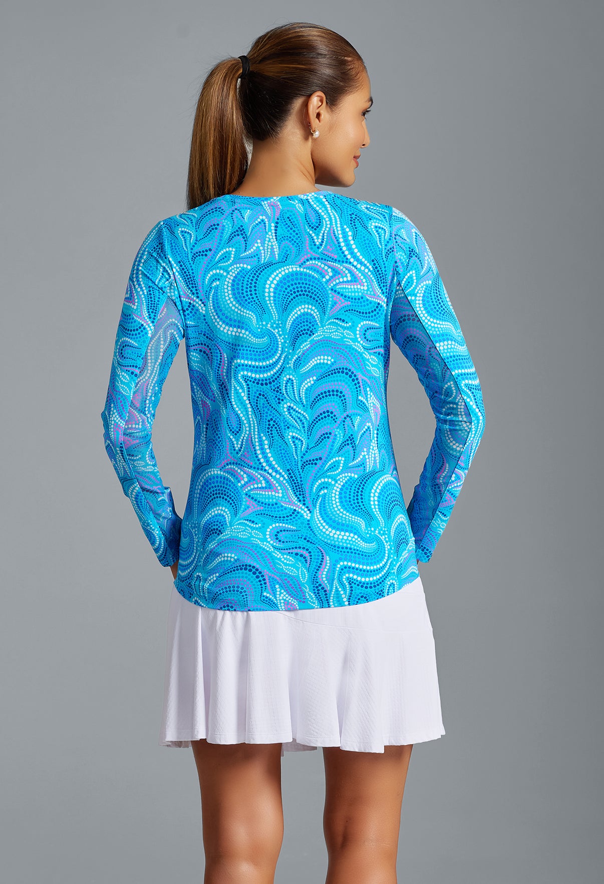IBKÜL - Rebecca Print Long Sleeve Crew Neck – 12087 - Color: Turquoise Multi