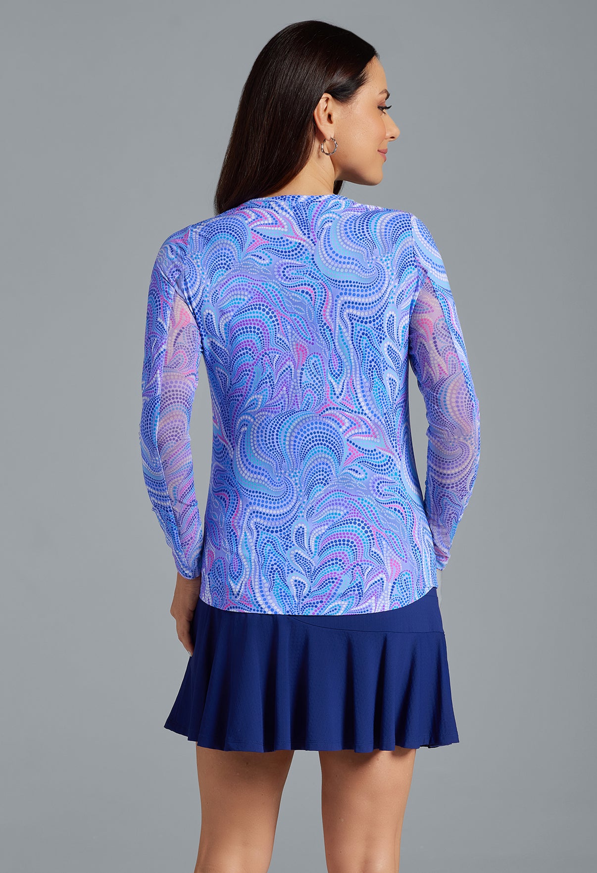 IBKÜL - Rebecca Print Long Sleeve Crew Neck – 12087 - Color: Lavender Multi