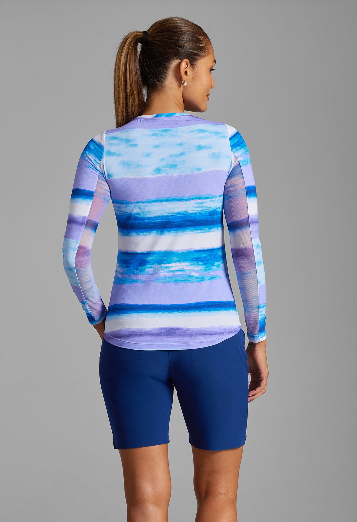 IBKÜL - Amy Print Long Sleeve Crew Neck – 12088 - Color: Peri/Lavender