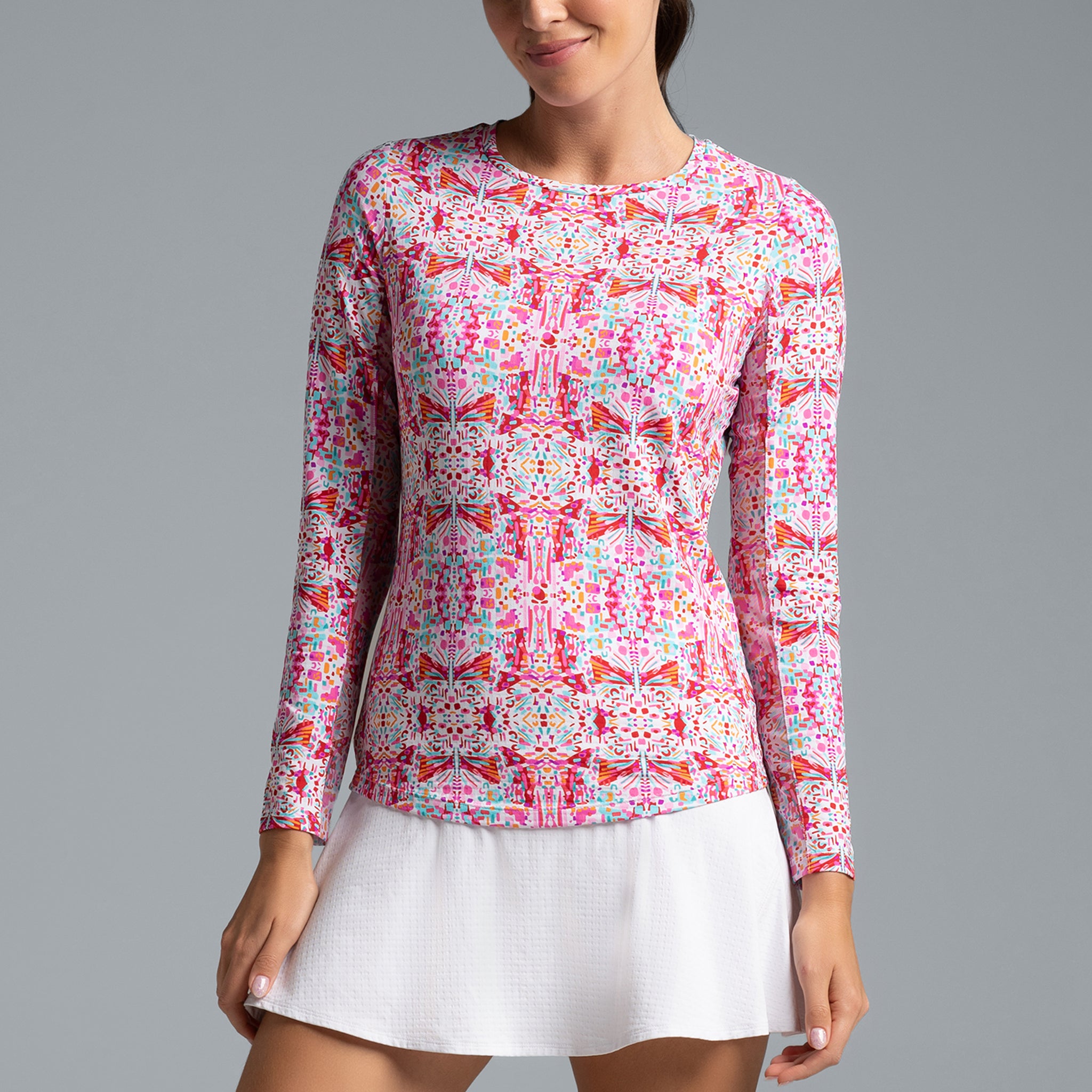 IBKÜL - Ridley Print Long Sleeve Crew Neck – 12089 - Color: Watermelon Multi