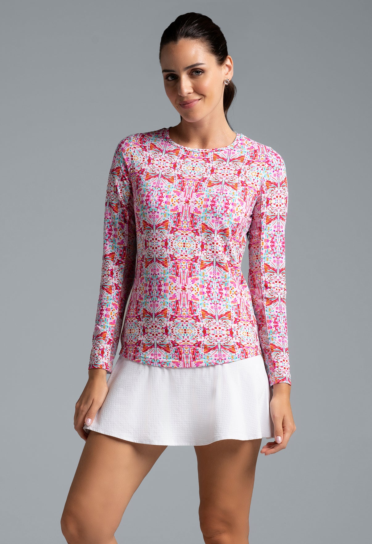 IBKÜL - Ridley Print Long Sleeve Crew Neck – 12089 - Color: Watermelon Multi