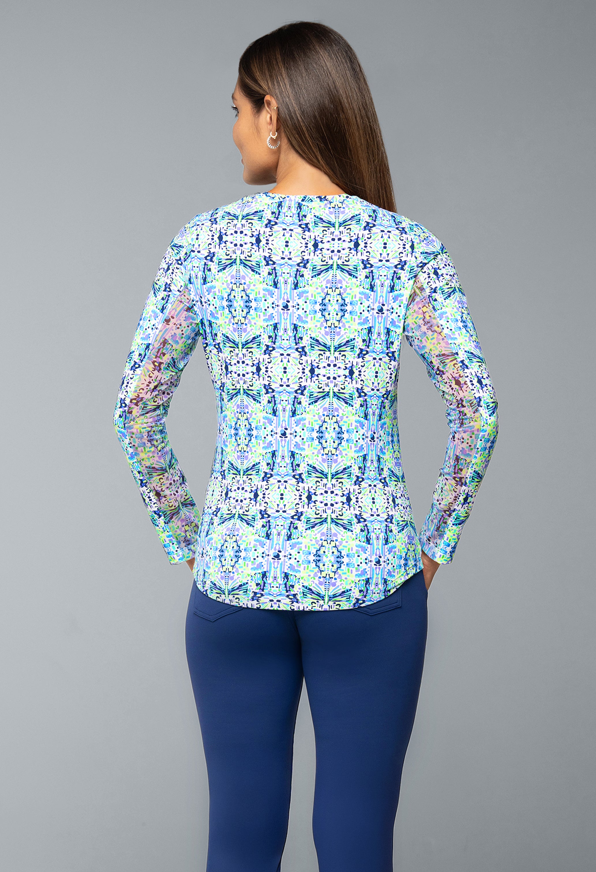 IBKÜL - Ridley Print Long Sleeve Crew Neck – 12089 - Color: Navy Multi