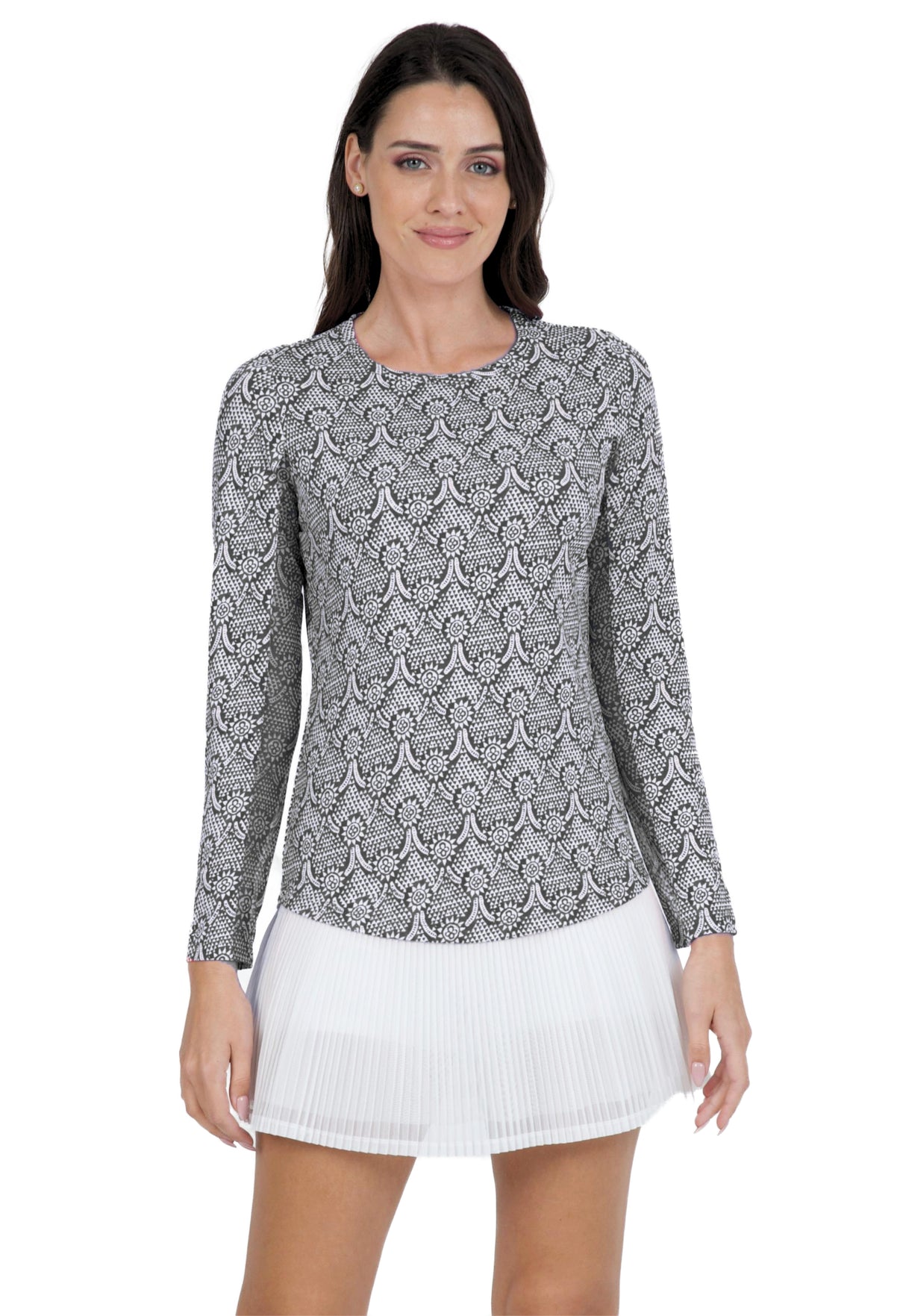 IBKÜL - Leslie Print Long Sleeve Crew Neck – 12868 - Color: Black/White