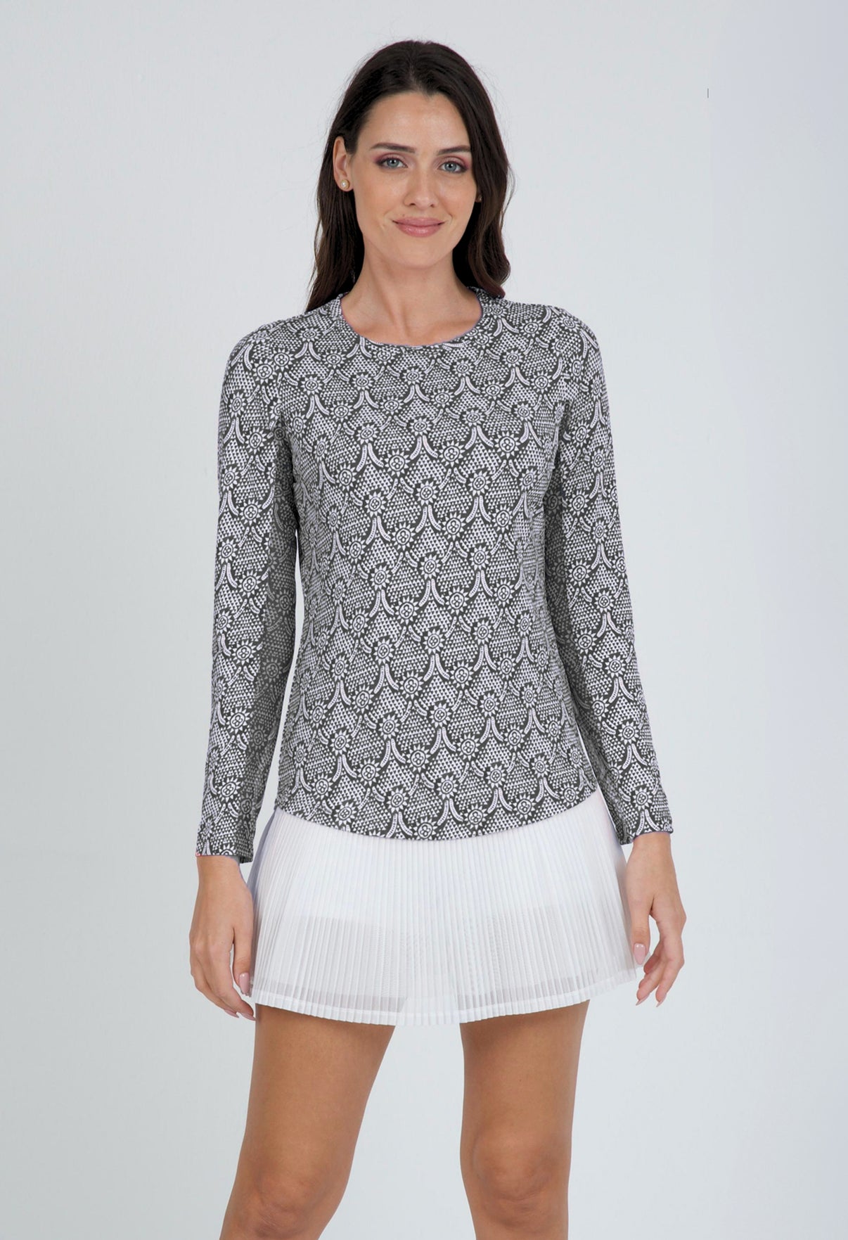 IBKÜL - Leslie Print Long Sleeve Crew Neck – 12868 - Color: Black/White