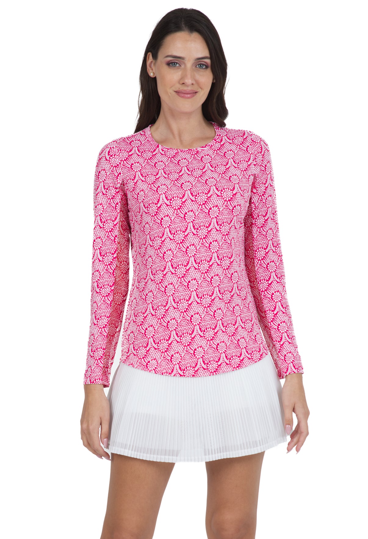 IBKÜL - Leslie Print Long Sleeve Crew Neck – 12868 - Color: Watermelon/White