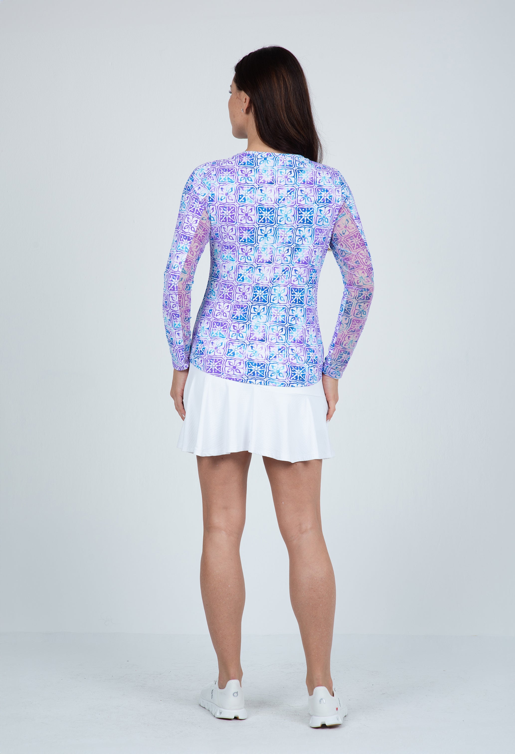 IBKÜL - Kathy Print Long Sleeve Crew Neck – 12871 - Color: Plum/Blue