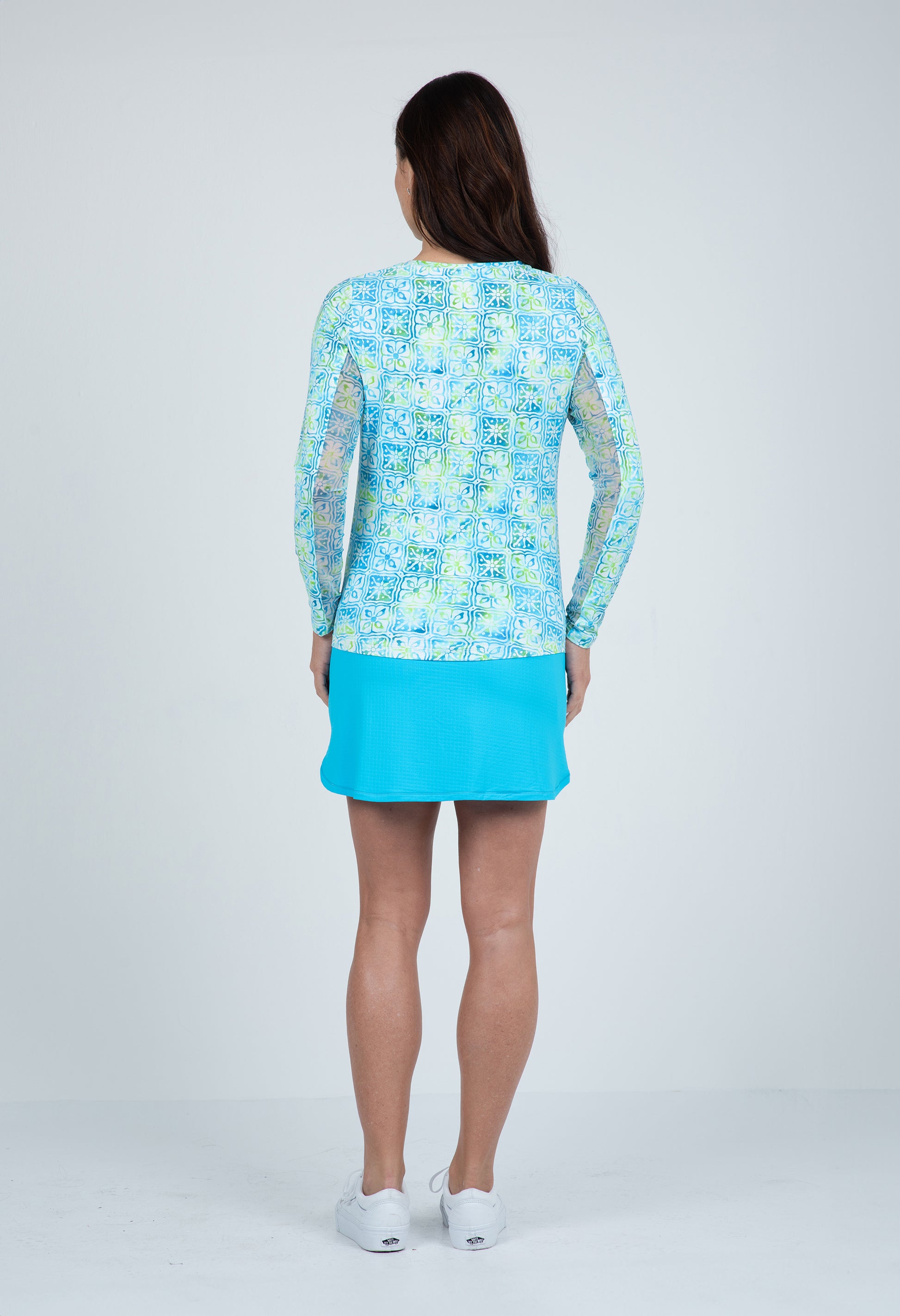 IBKÜL - Kathy Print Long Sleeve Crew Neck – 12871 - Color: Turquoise/Lime