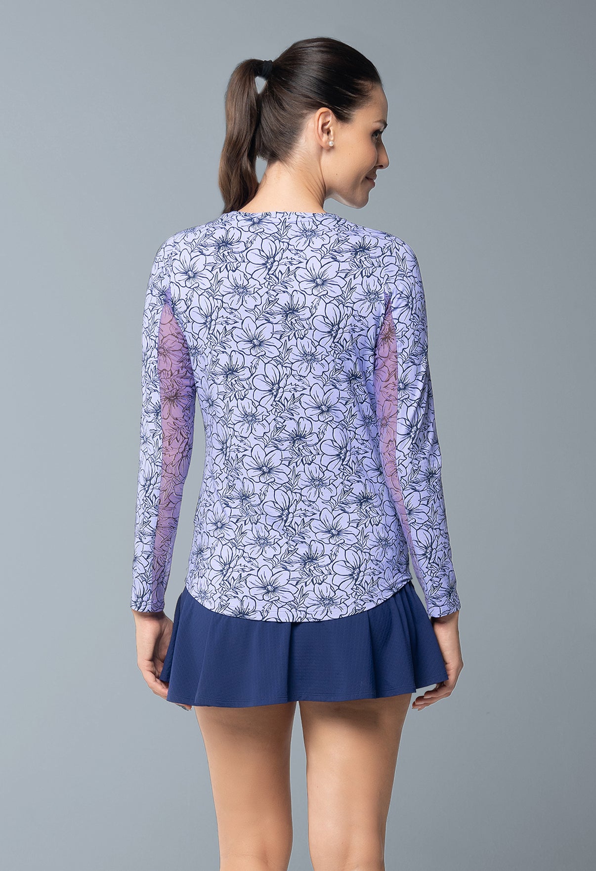 IBKÜL - Diana Print Long Sleeve Crew Neck – 12930 - Color: Lavender/Navy