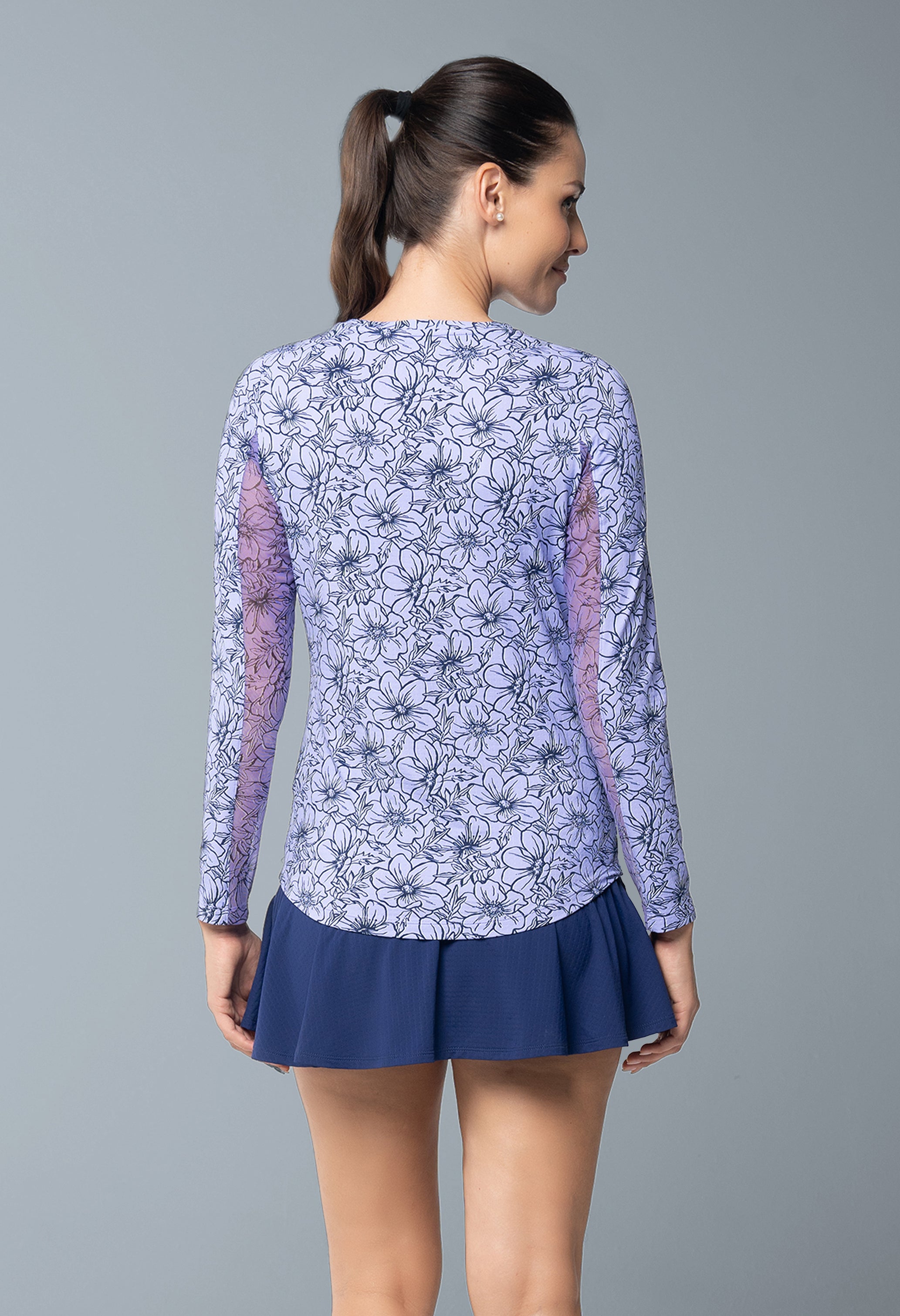 IBKÜL - Diana Print Long Sleeve Crew Neck – 12930 - Color: Lavender/Navy
