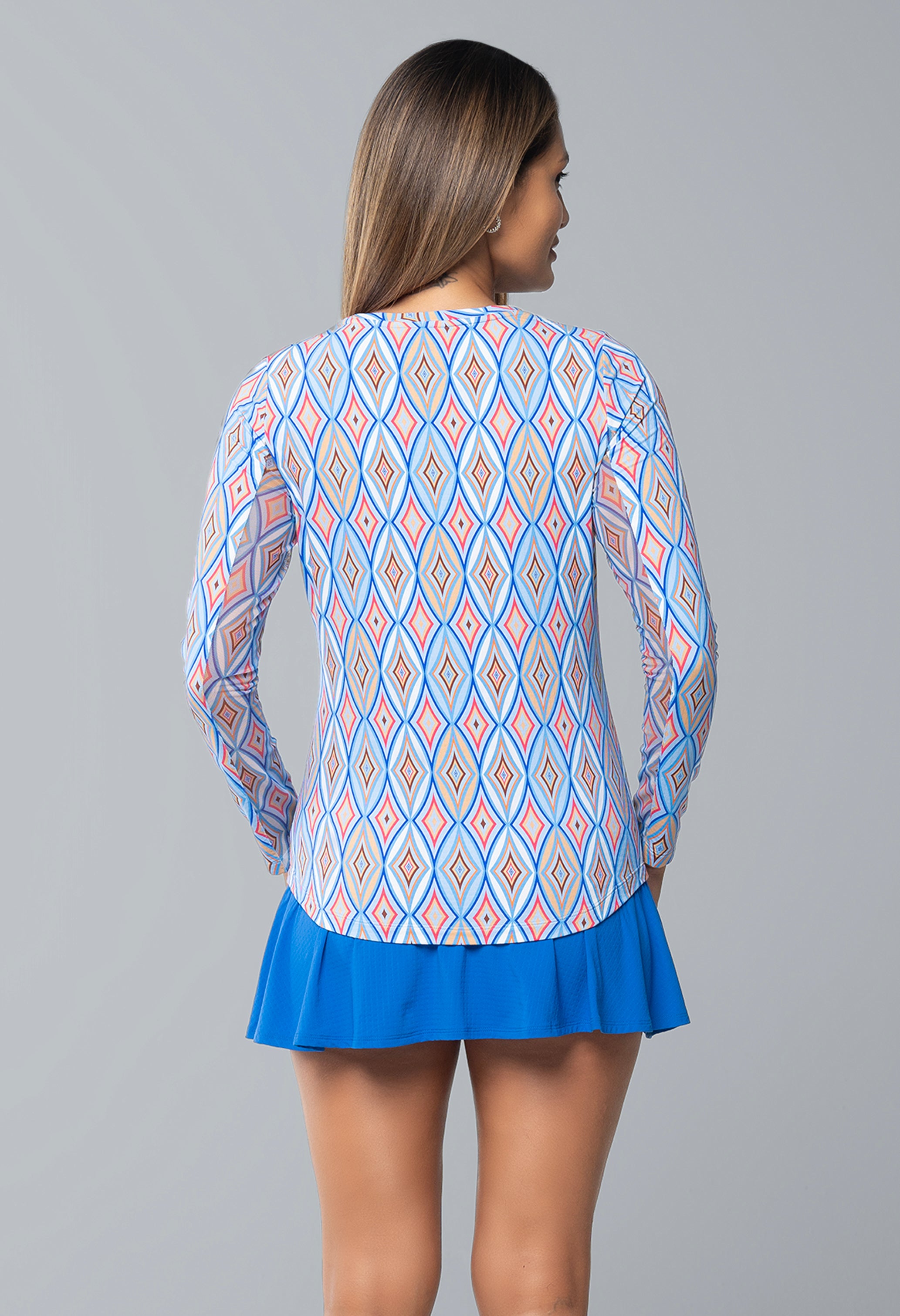 IBKÜL - Romina Print Long Sleeve Crew Neck – 12931 - Color: Blue Multi