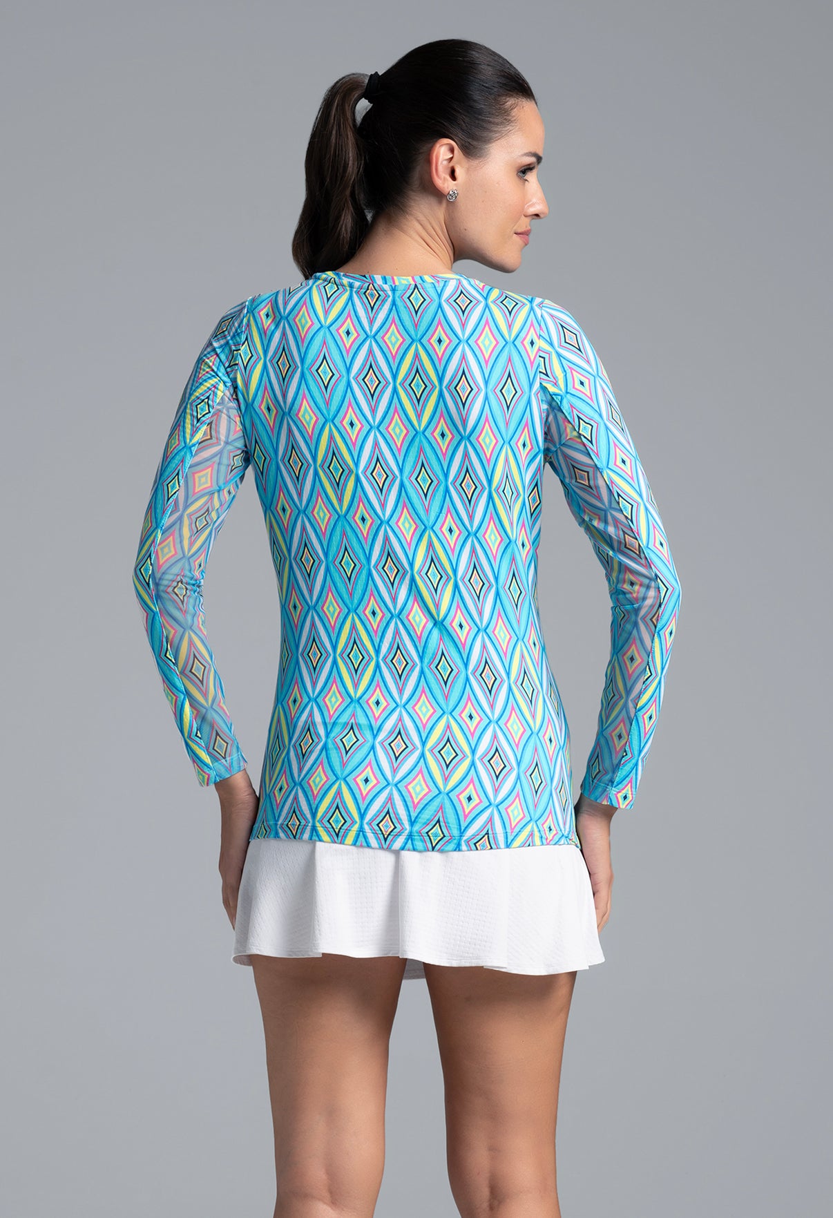 IBKÜL - Romina Print Long Sleeve Crew Neck – 12931 - Color: Seafoam Multi