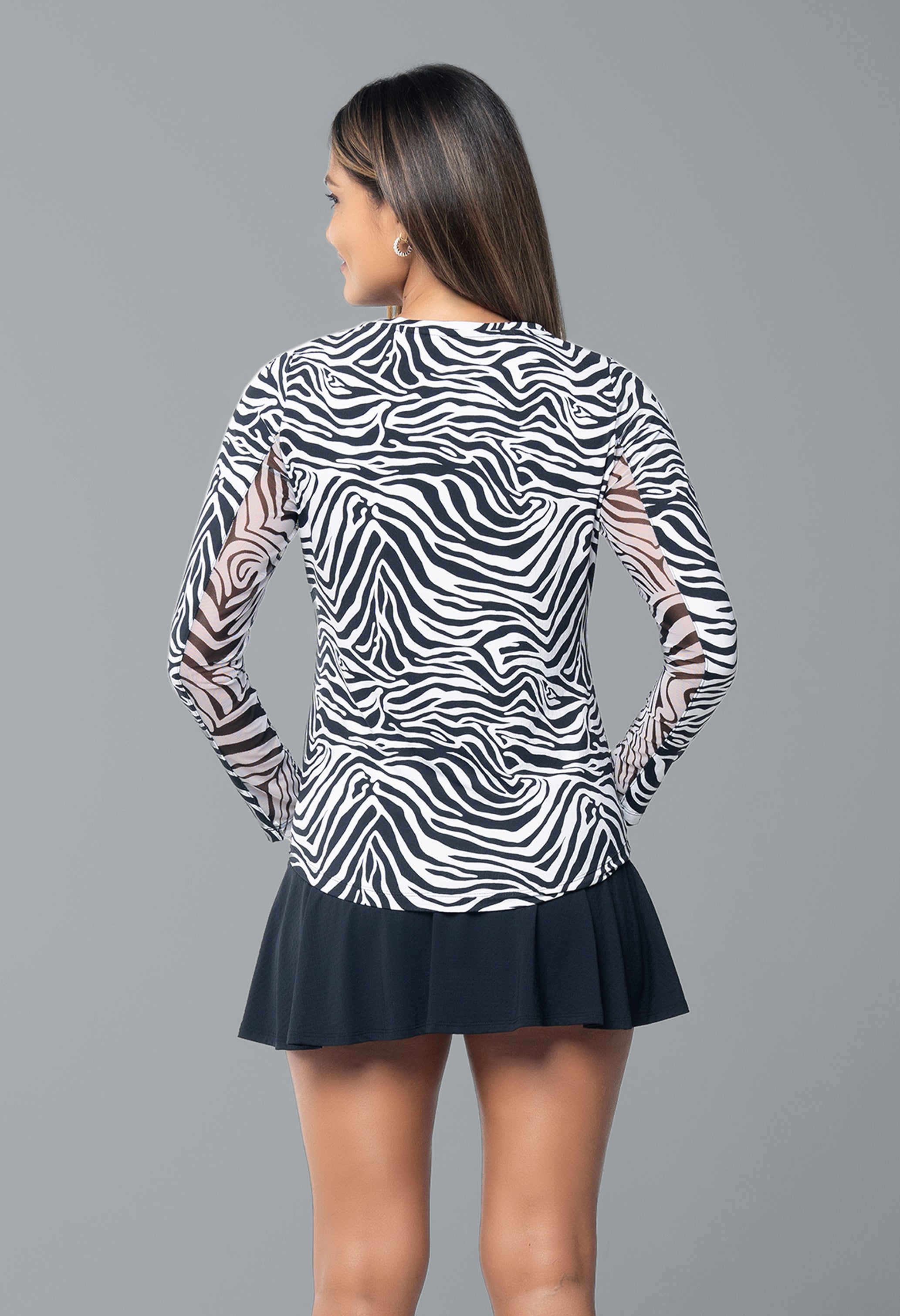 IBKÜL - Cecilia Print Long Sleeve Crew Neck – 12932 - Color: Black/White