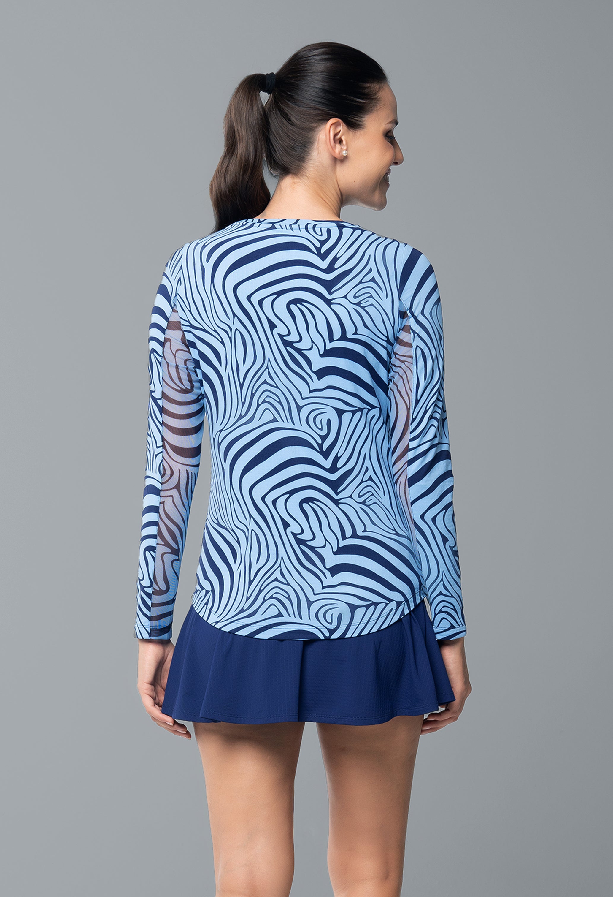 IBKÜL - Cecilia Print Long Sleeve Crew Neck – 12932 - Color: Navy/Peri