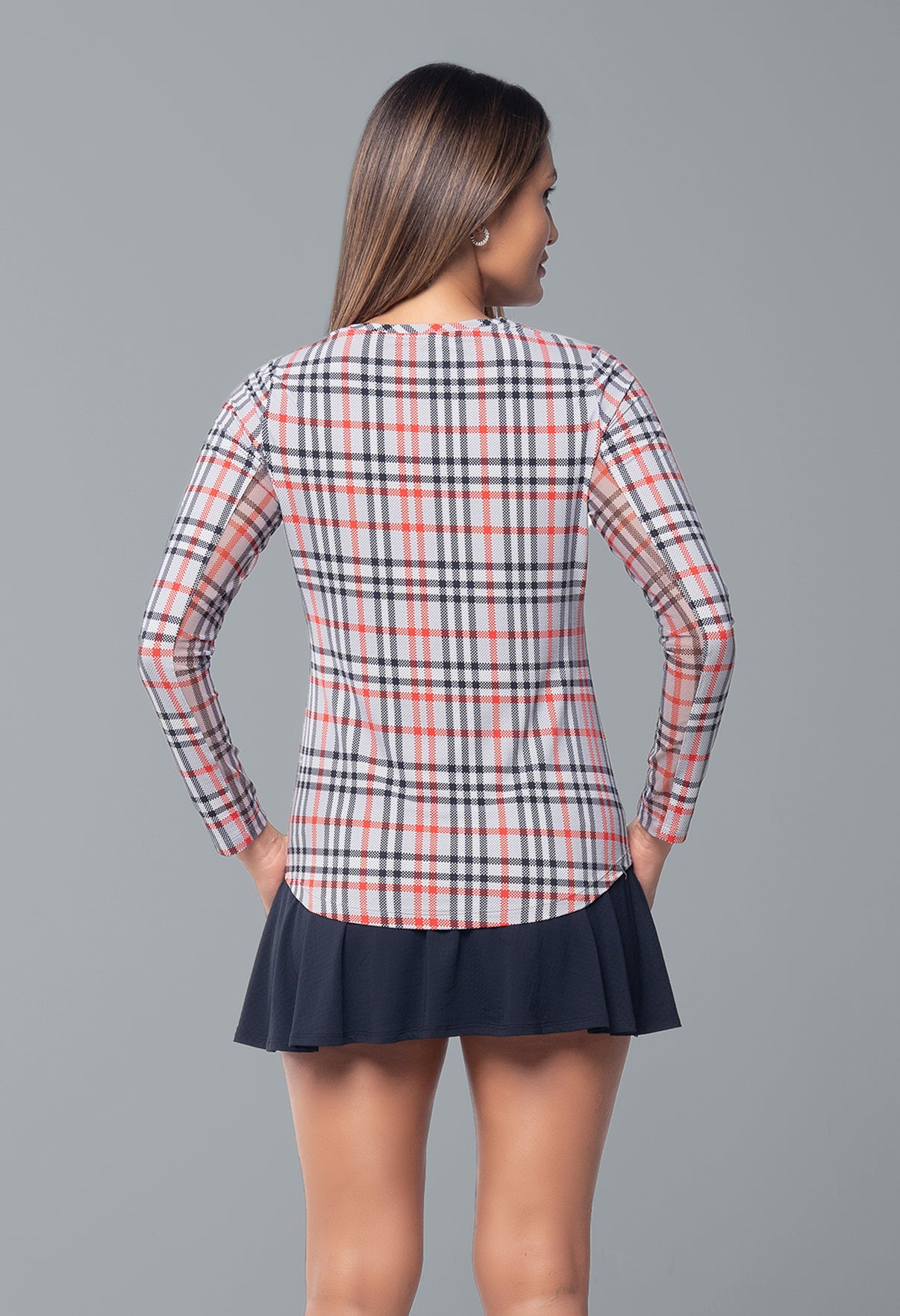 IBKÜL - Judith Print Long Sleeve Crew Neck – 12934 - Color: Grey/Red