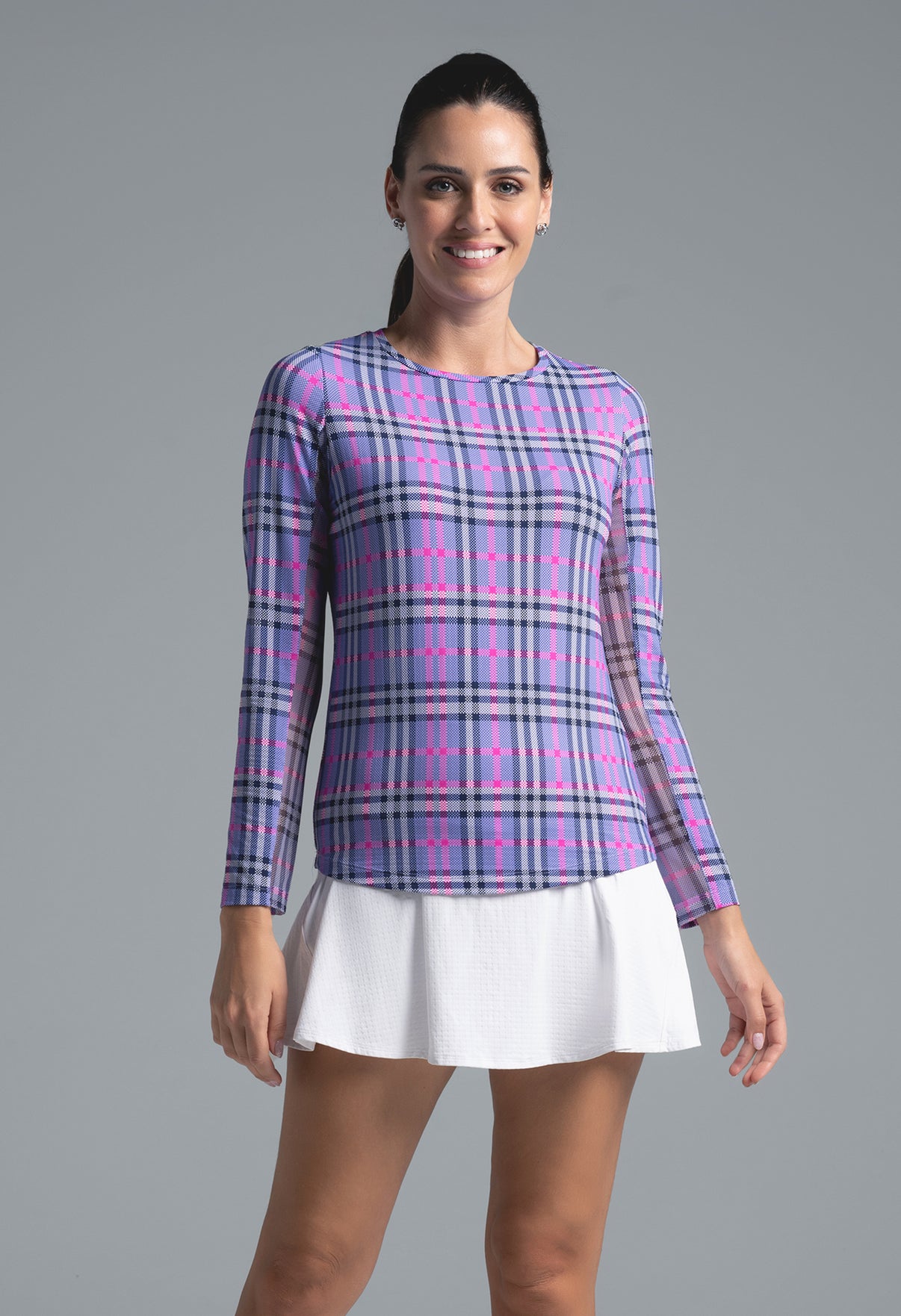 IBKÜL - Judith Print Long Sleeve Crew Neck – 12934 - Color: Lavender/Hot Pink