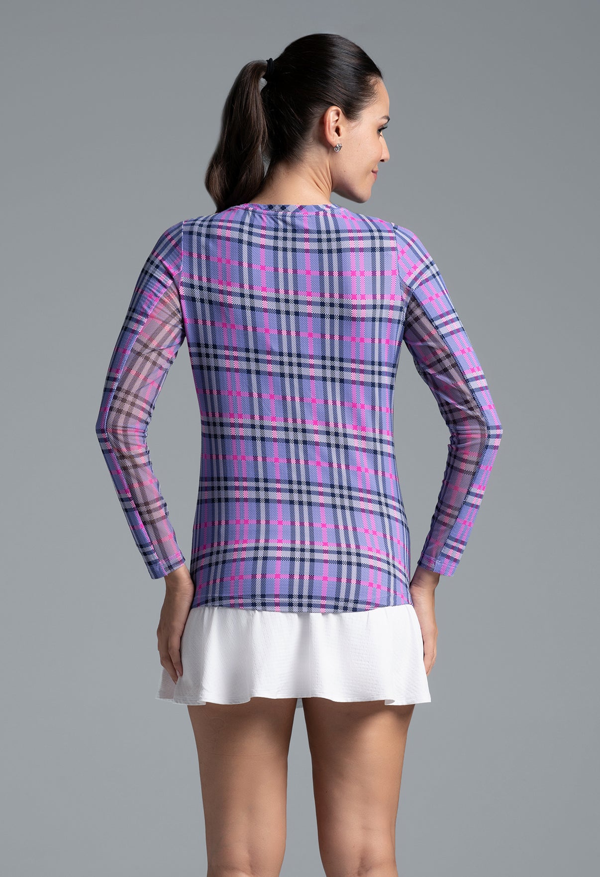 IBKÜL - Judith Print Long Sleeve Crew Neck – 12934 - Color: Lavender/Hot Pink