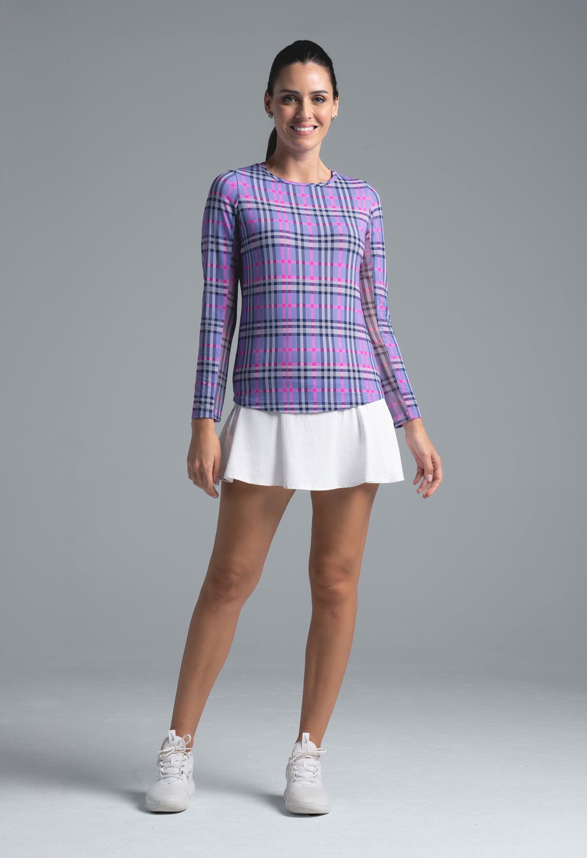 IBKÜL - Judith Print Long Sleeve Crew Neck – 12934 - Color: Lavender/Hot Pink