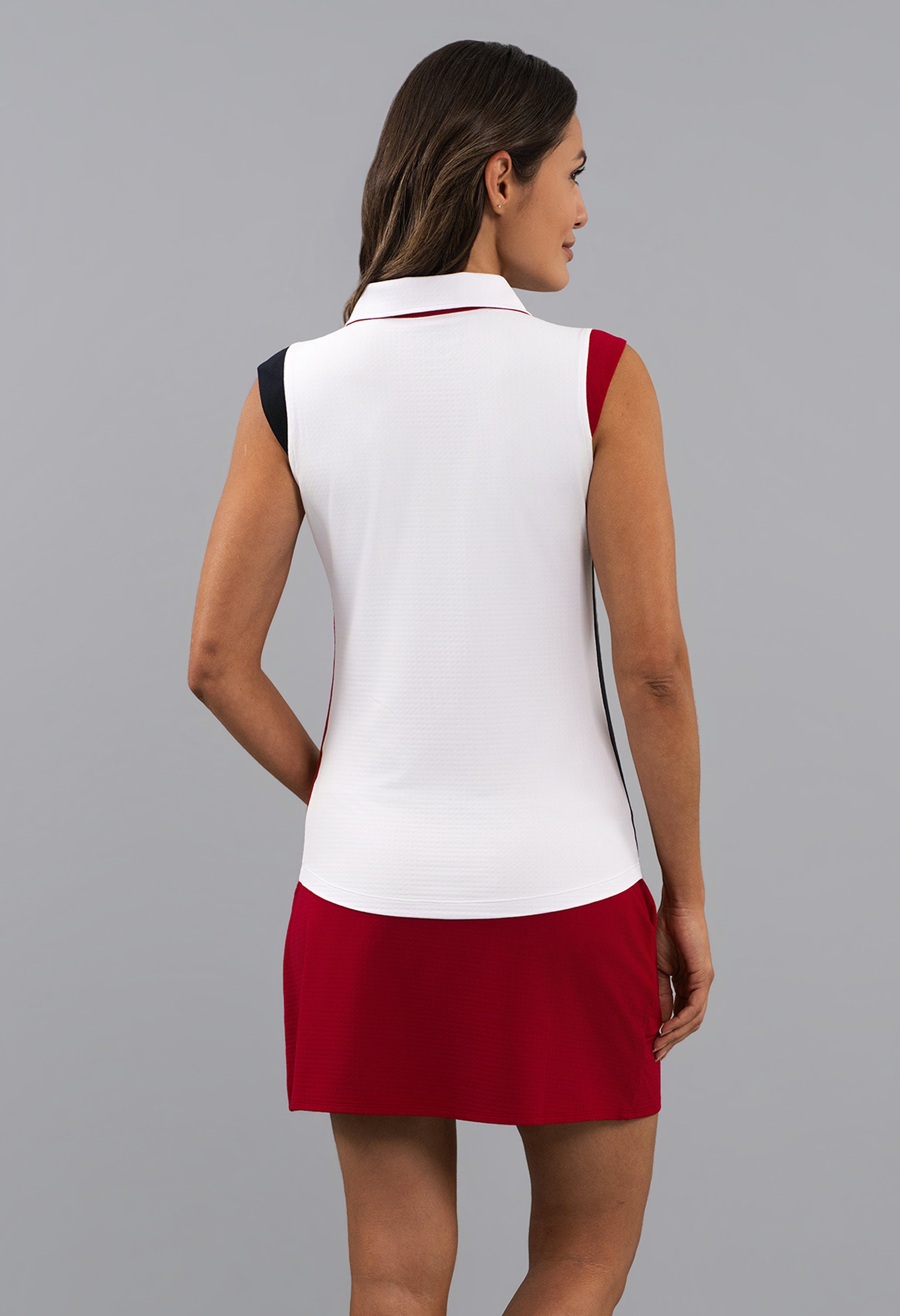 Color Block Print Sleeveless Polo