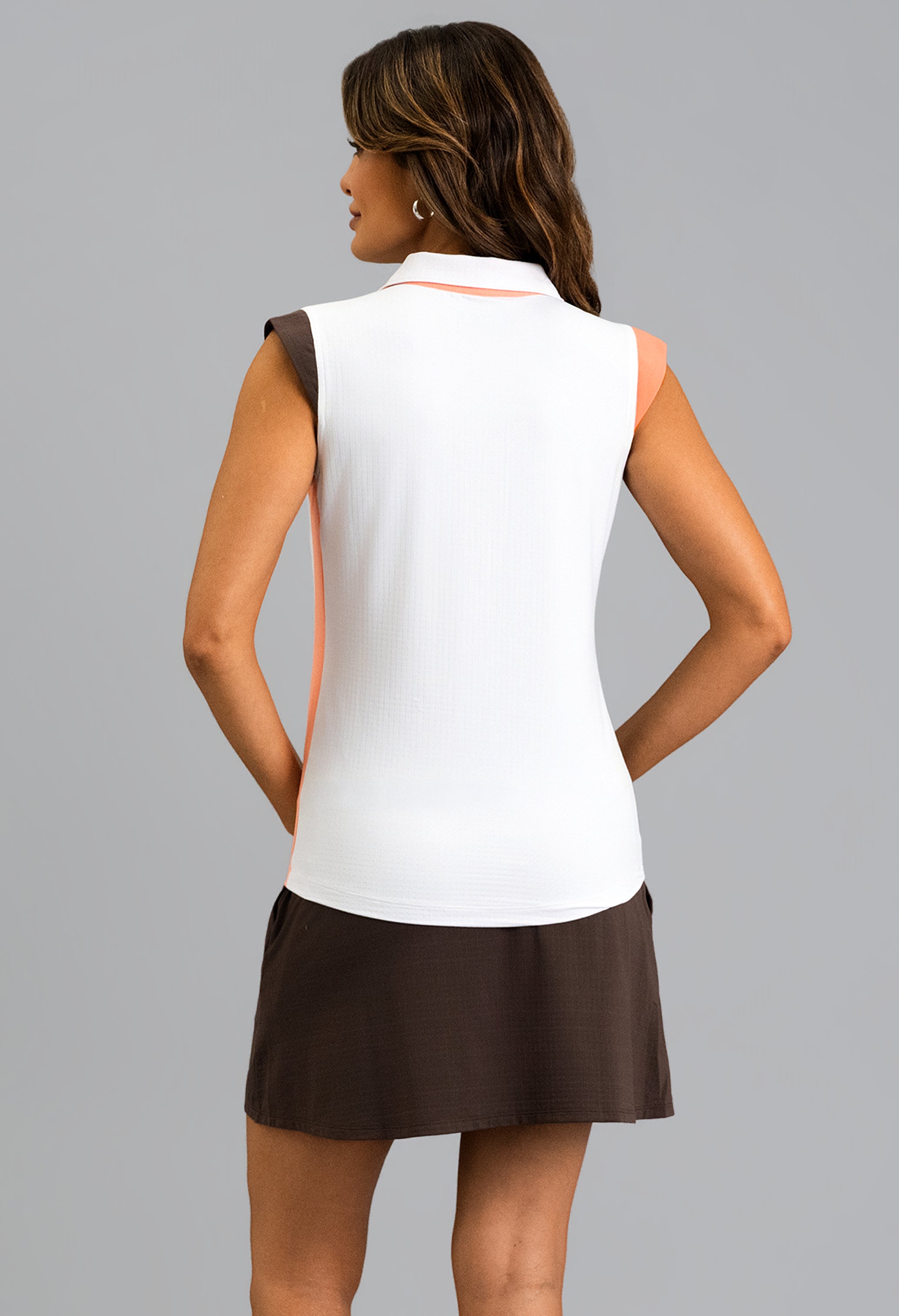 Color Block Print Sleeveless Polo