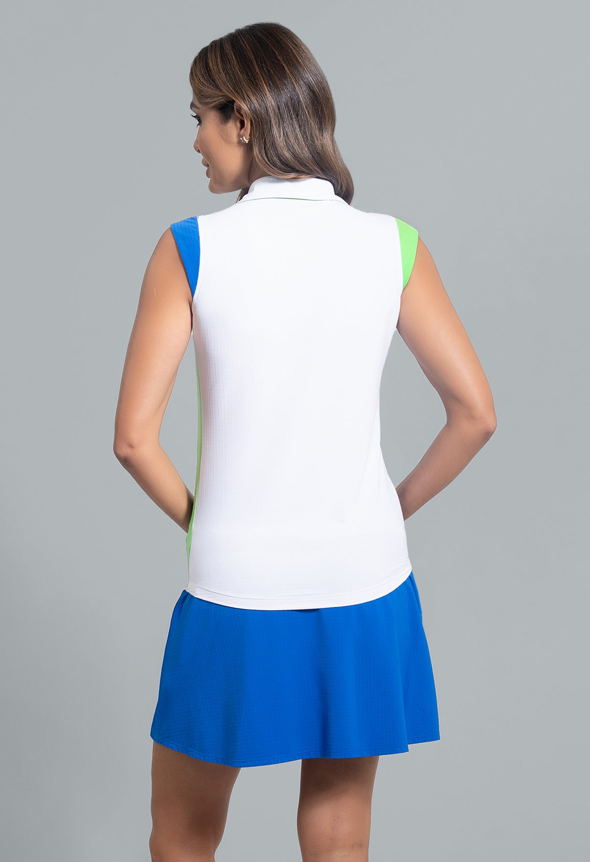 IBKÜL - Color Block Print Sleeveless Polo - Color: Blue/Lime