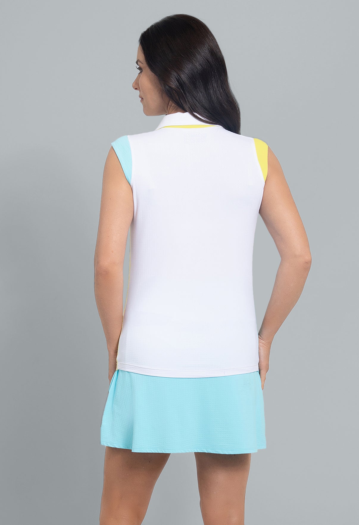 IBKÜL - Color Block Print Sleeveless Polo - Color: Butter/Seafoam