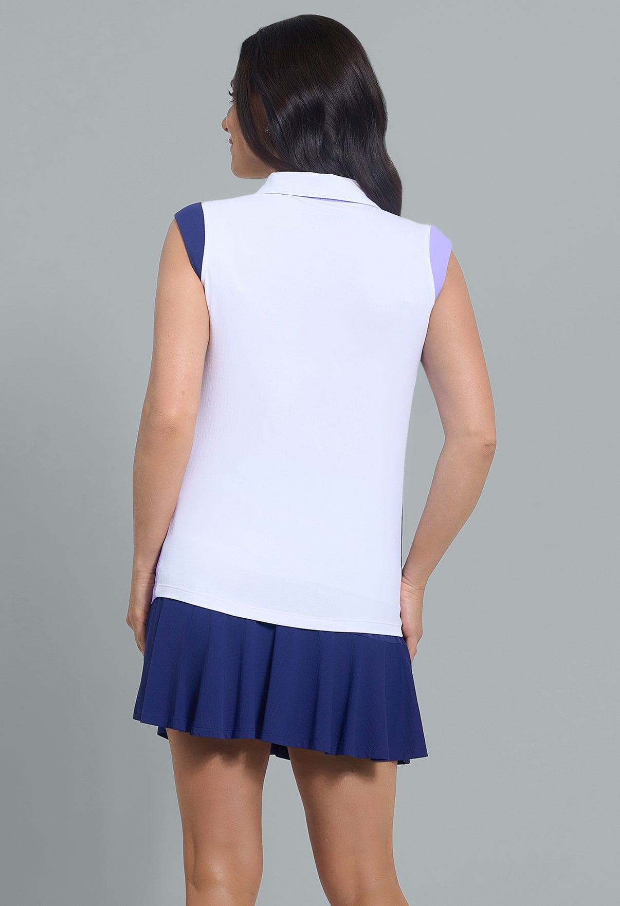 IBKÜL - Color Block Print Sleeveless Polo - Color: Lavender/Navy