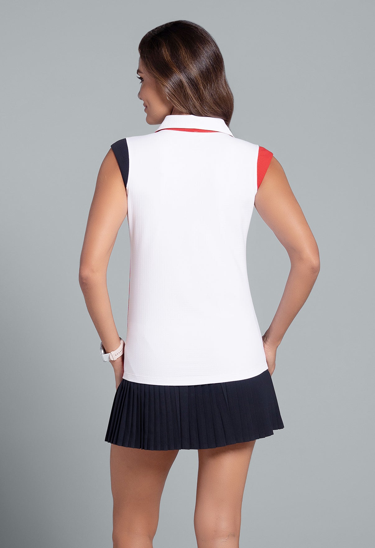 IBKÜL - Color Block Print Sleeveless Polo - Color: Red/Black