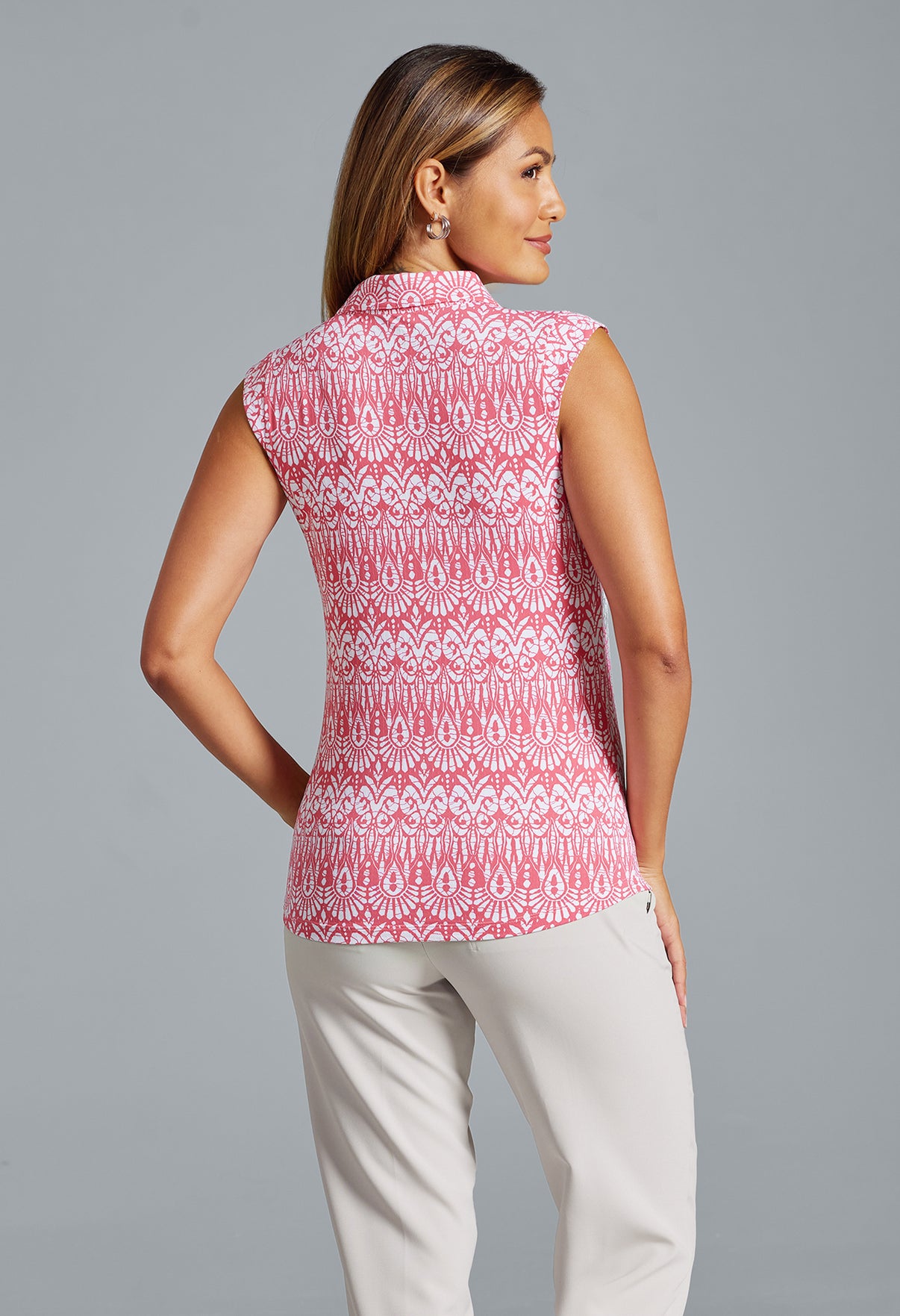IBKÜL - Barbara Print Sleeveless Polo – 14086 - Color: Watermelon/White