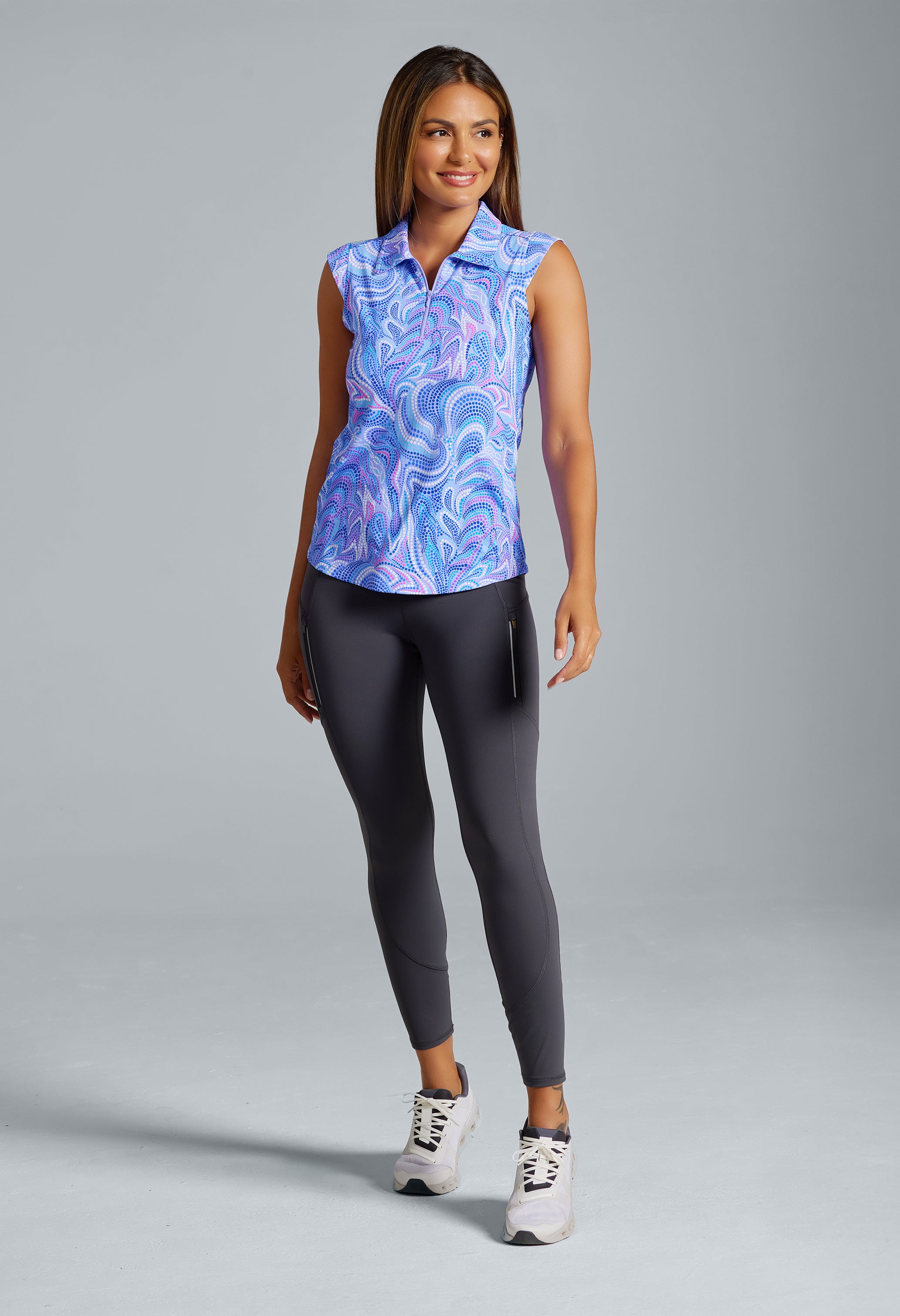 IBKÜL - Rebecca Print Sleeveless Polo – 14087 - Color: Lavender Multi
