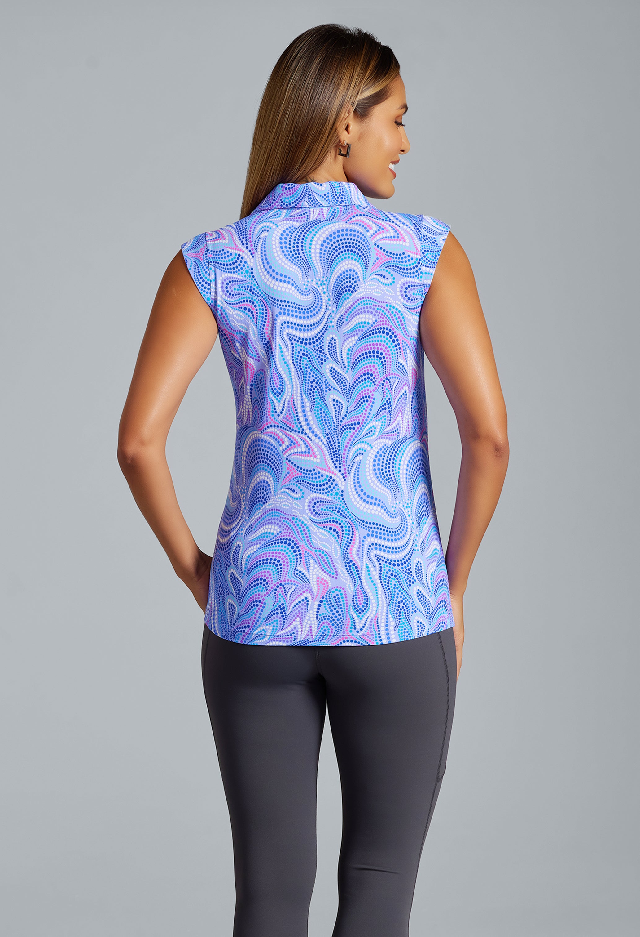 IBKÜL - Rebecca Print Sleeveless Polo – 14087 - Color: Lavender Multi