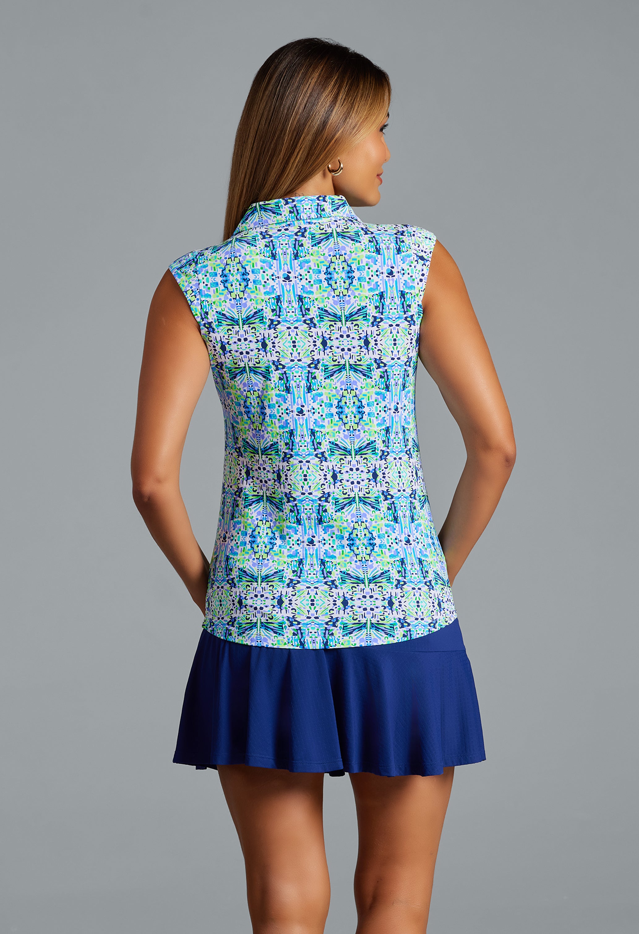 IBKÜL - Ridley Print Sleeveless Polo – 14089 - Color: Navy Multi