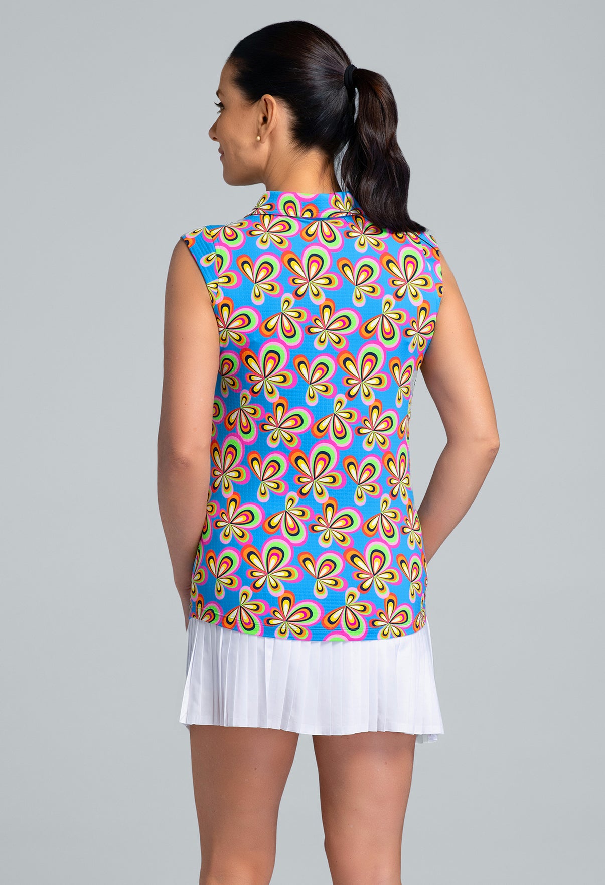 IBKÜL - Arya Print Sleeveless Polo - Color: Turquoise Multi
