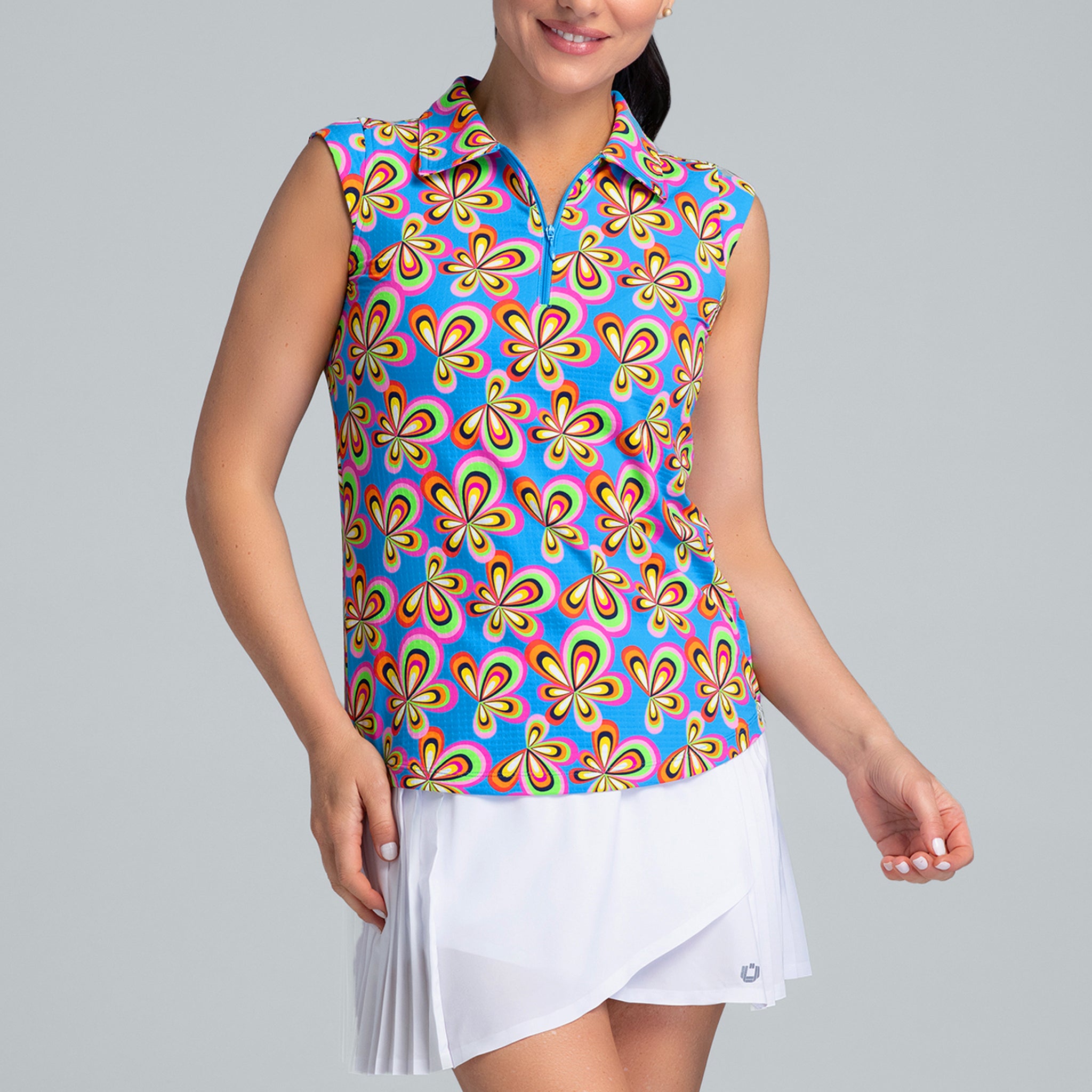 IBKÜL - Arya Print Sleeveless Polo - Color: Turquoise Multi