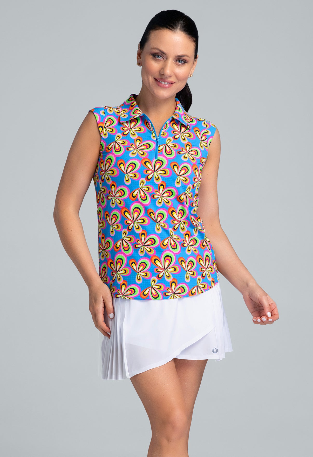 IBKÜL - Arya Print Sleeveless Polo - Color: Turquoise Multi
