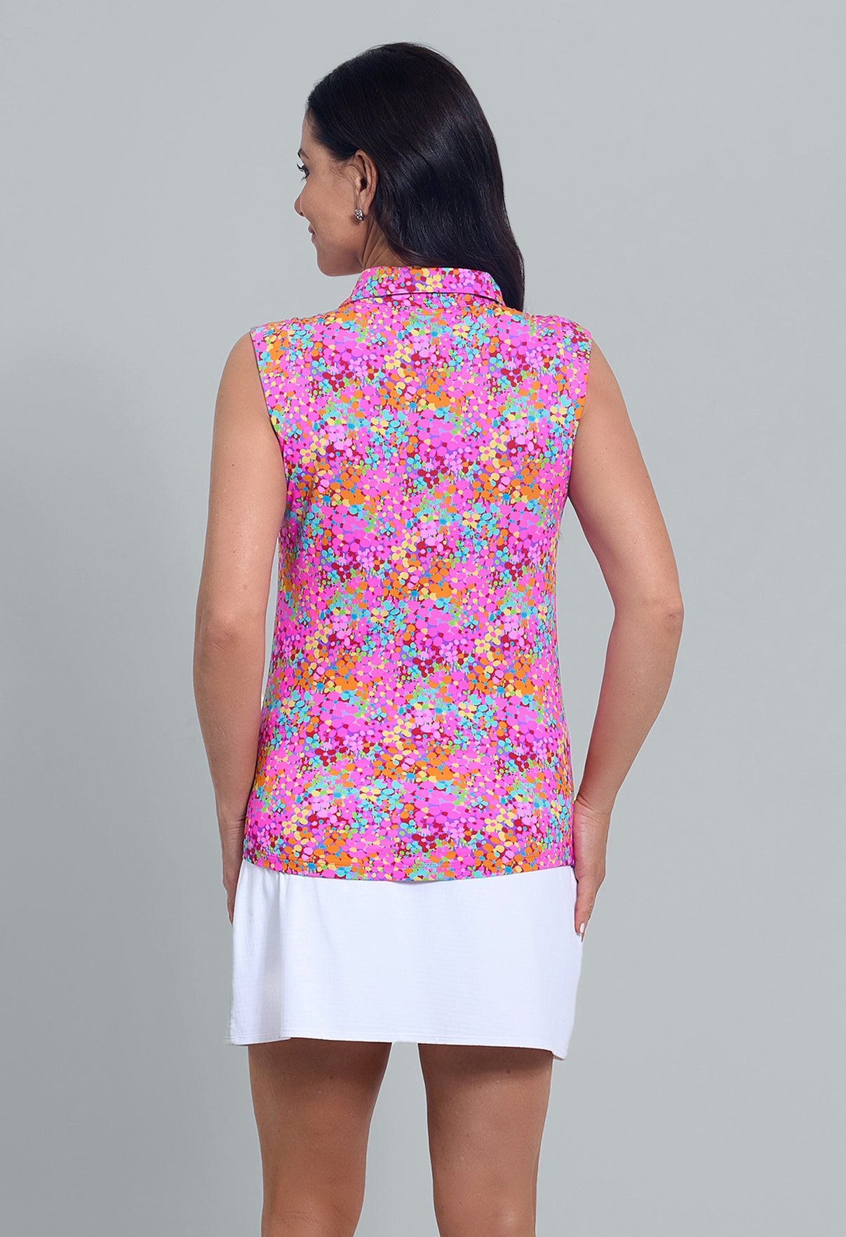 IBKÜL - Allana Print Sleeveless Polo - Color: Hot Pink Multi