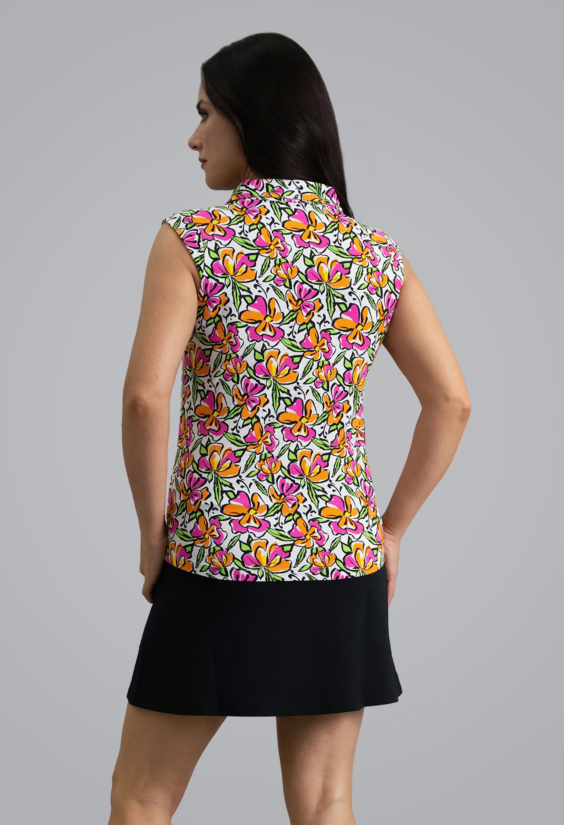 IBKÜL - Sonia Sleeveless Polo - Color: Hot Pink/Orange Peel