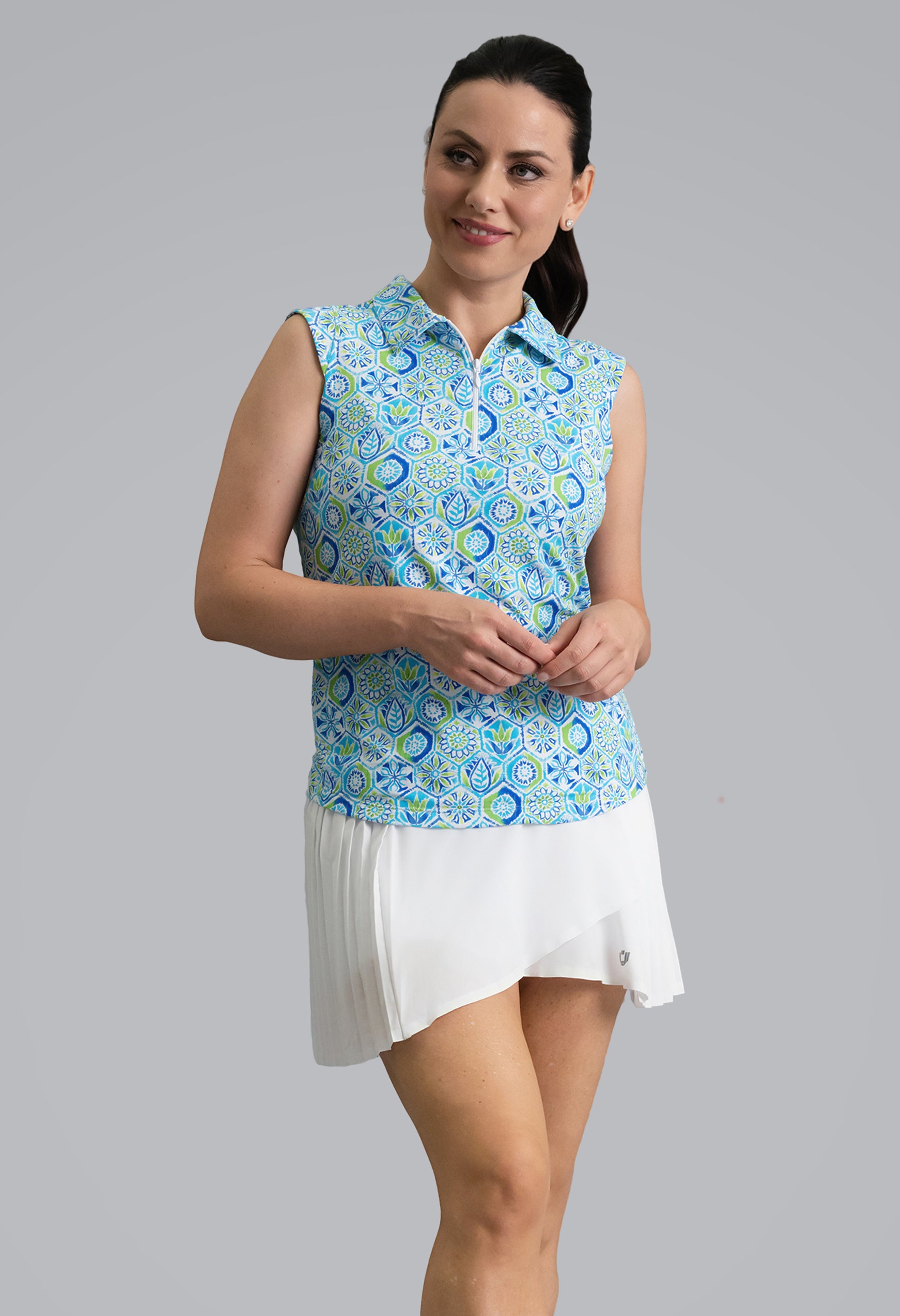 IBKÜL - Alexis Sleeveless Polo - Color: Lime Multi