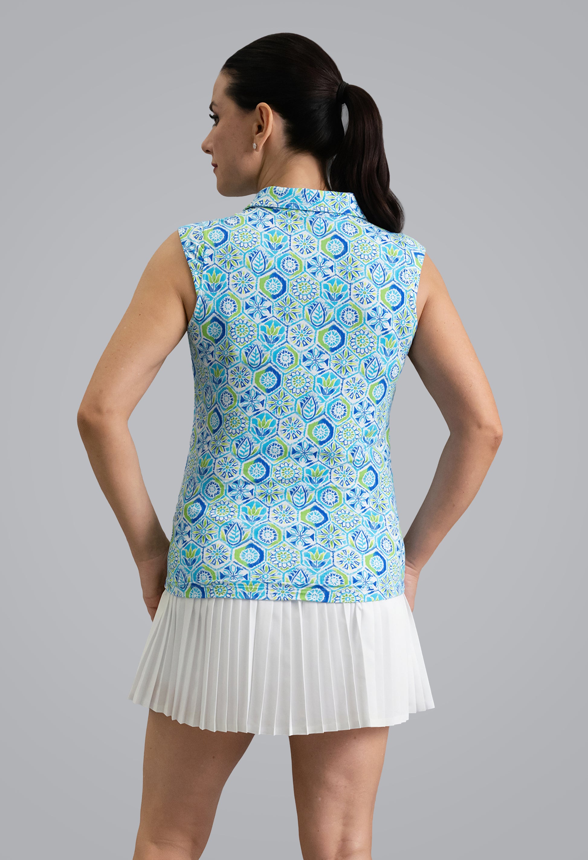IBKÜL - Alexis Sleeveless Polo - Color: Lime Multi