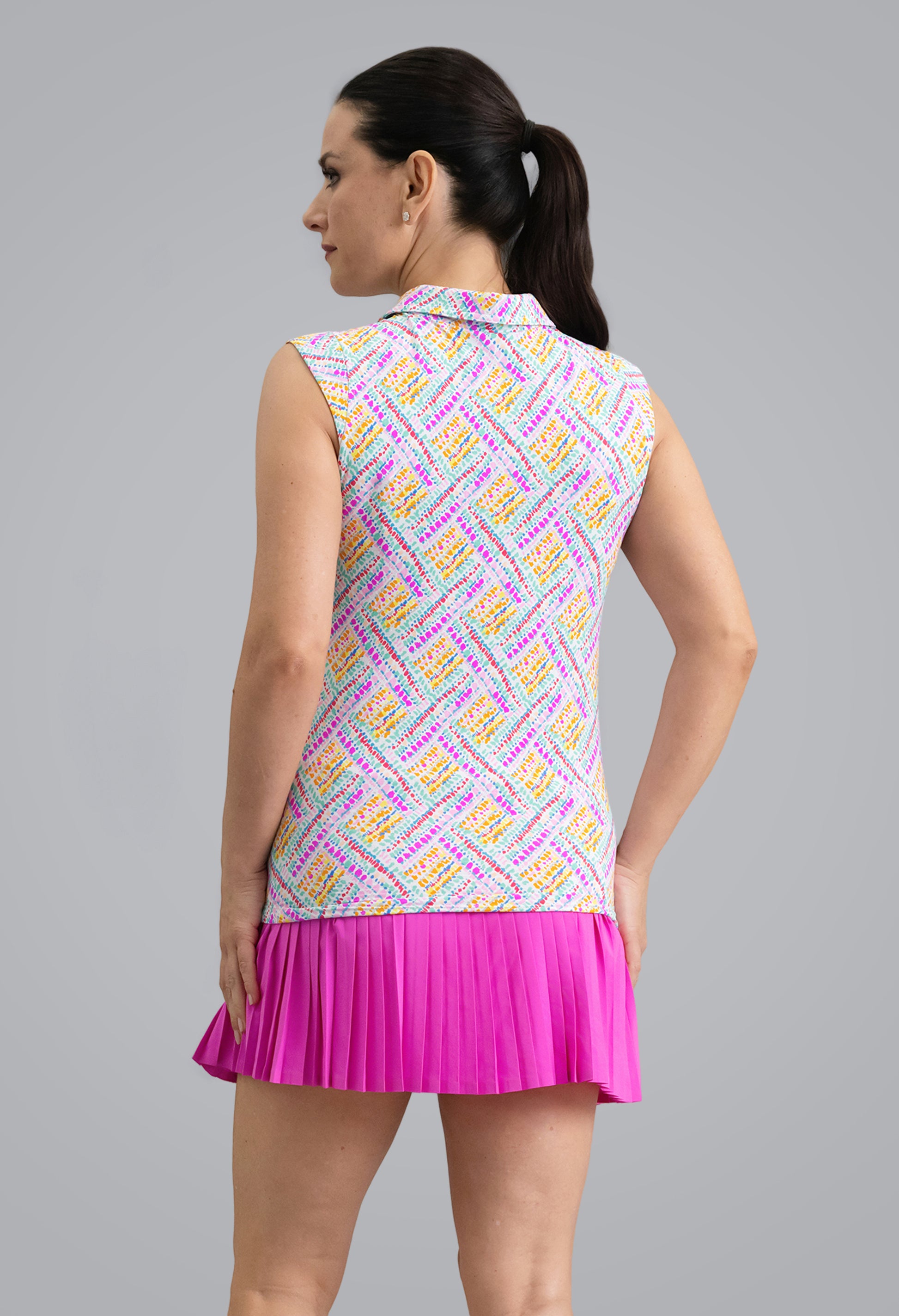 IBKÜL - Nina Sleeveless Polo - Color: Hot Pink Multi