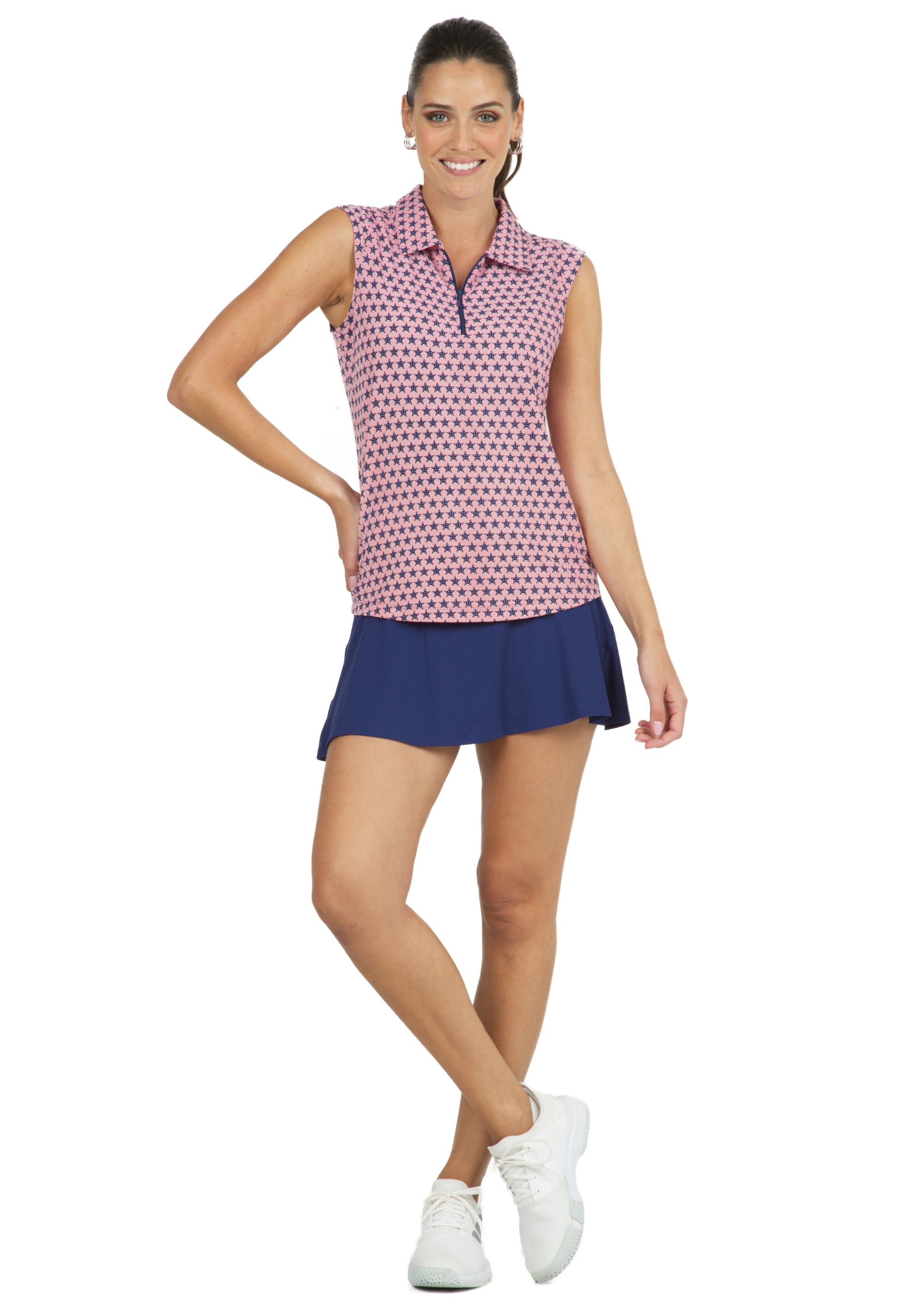 IBKÜL - Stars & Stripes Print Sleeveless Polo – 14545 - Color: Navy/Red