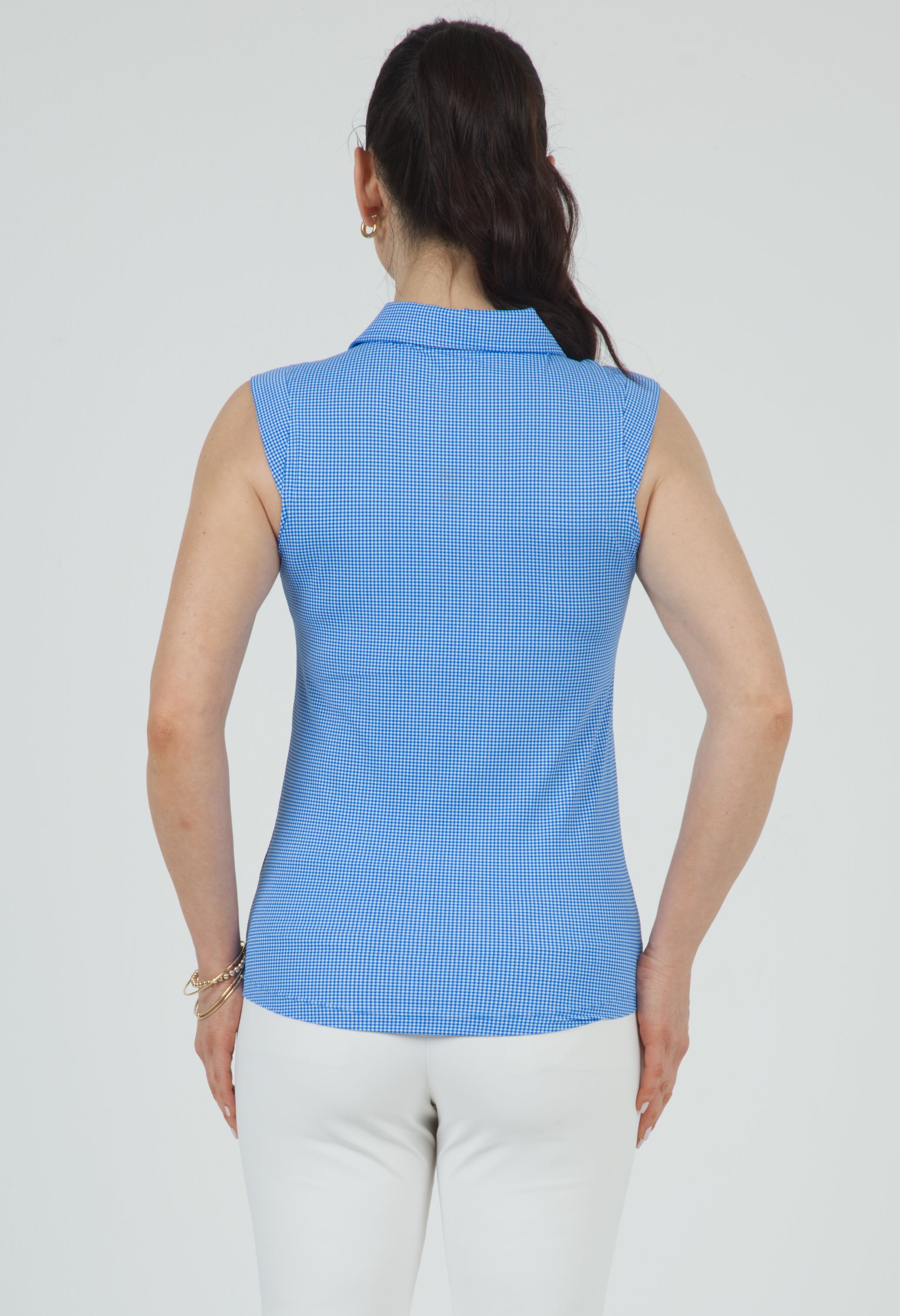 IBKÜL - Mini Check Print Sleeveless Polo – 14754 - Color: Blue/White