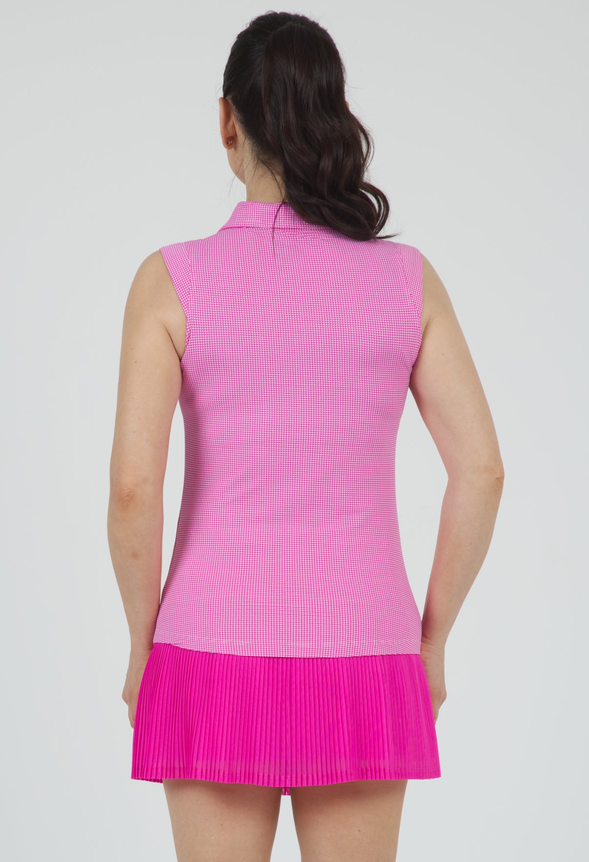 IBKÜL - Mini Check Print Sleeveless Polo – 14754 - Color: Hot Pink/White