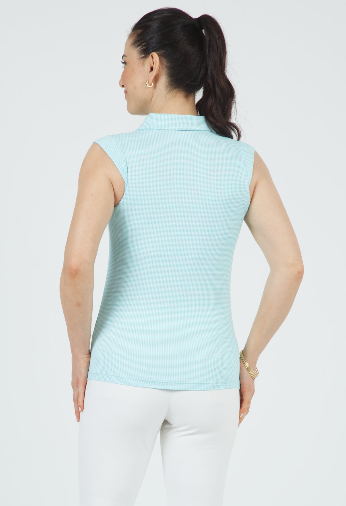 IBKÜL - Mini Check Print Sleeveless Polo – 14754 - Color: Seafoam/White