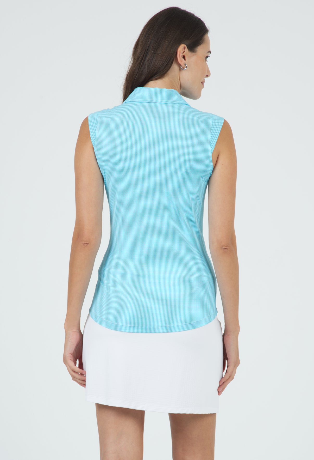 IBKÜL - Mini Check Print Sleeveless Polo – 14754 - Color: Turq/White