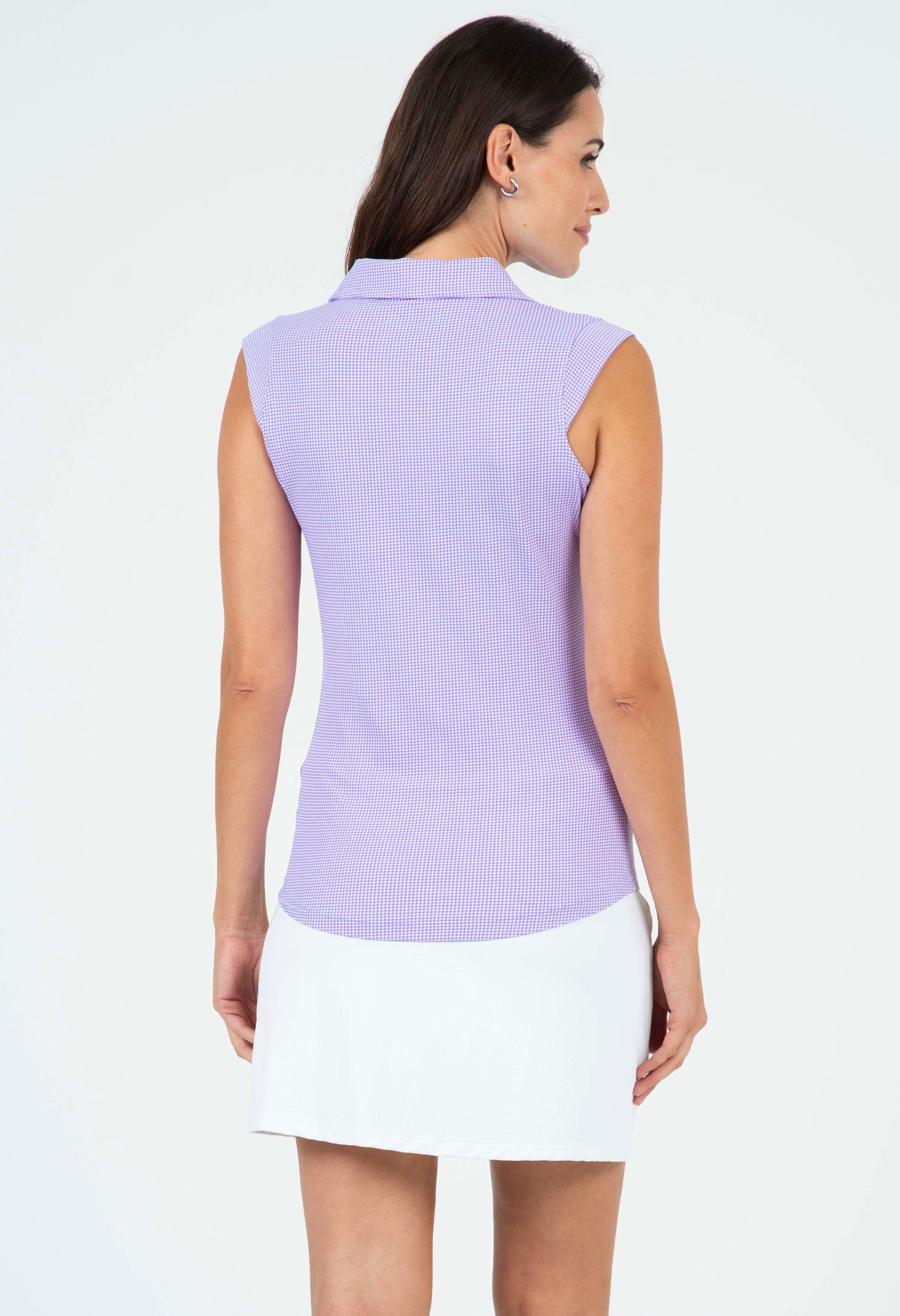 IBKÜL - Mini Check Print Sleeveless Polo – 14754 - Color: Lavender/White