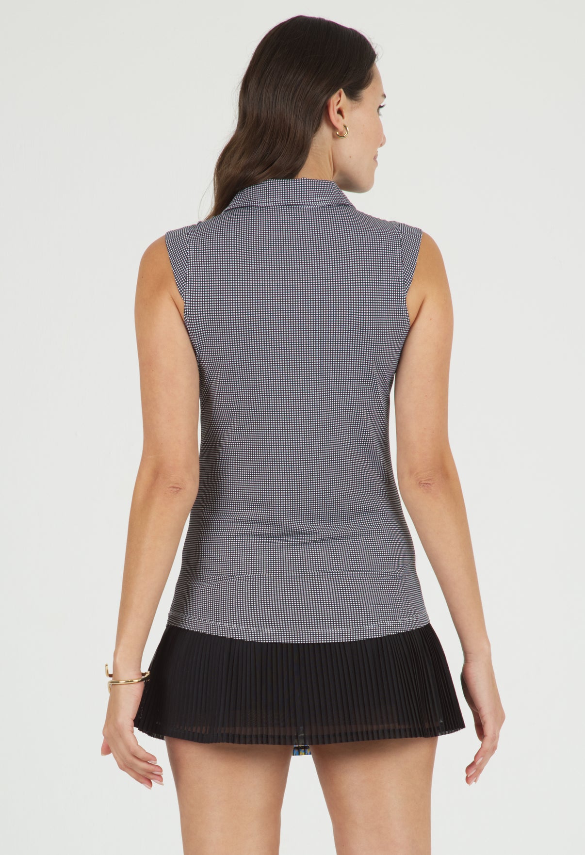 IBKÜL - Mini Check Print Sleeveless Polo – 14754 - Color: Black/White